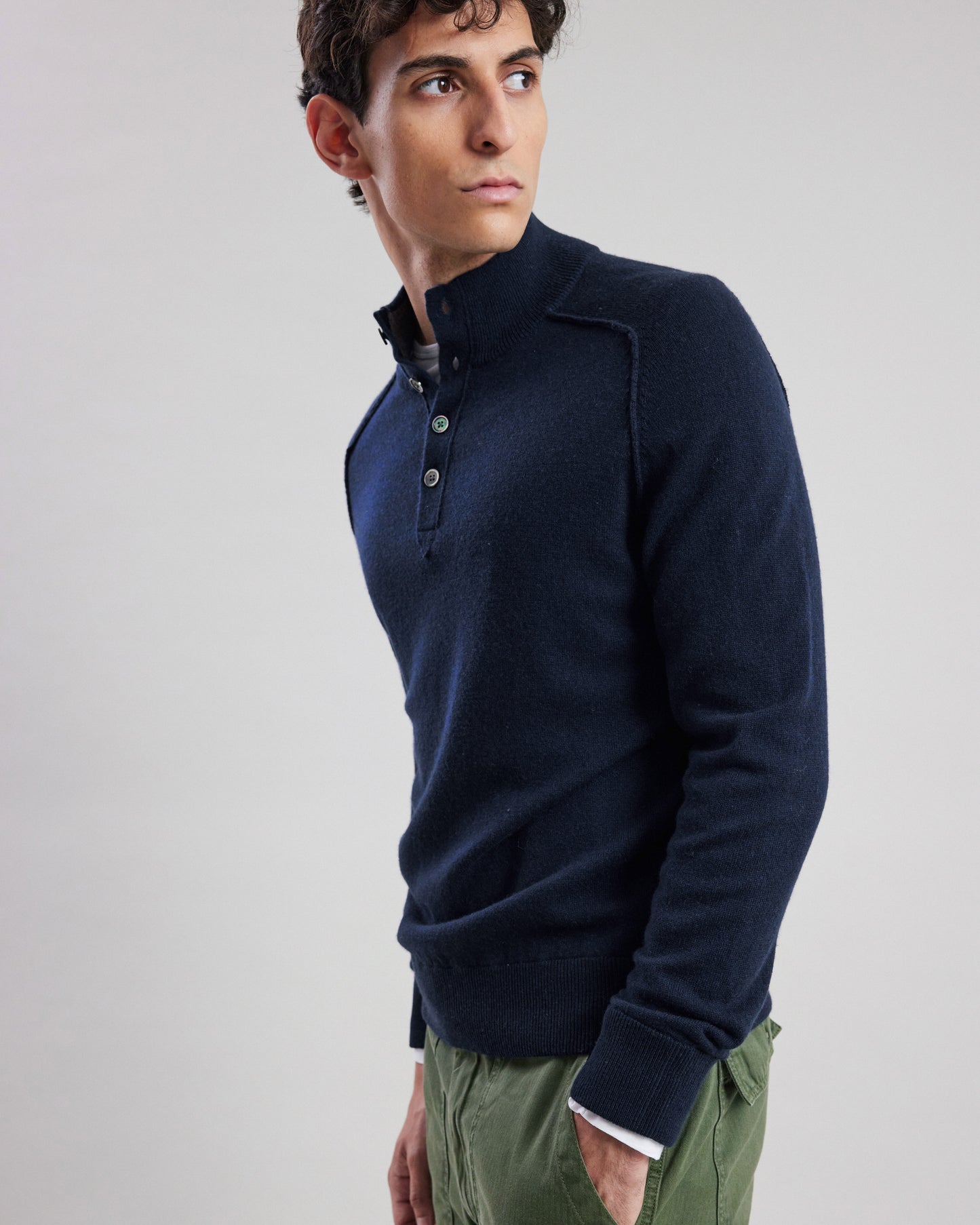 Pull col montant Homme en laine & cachemire Bleu Marine