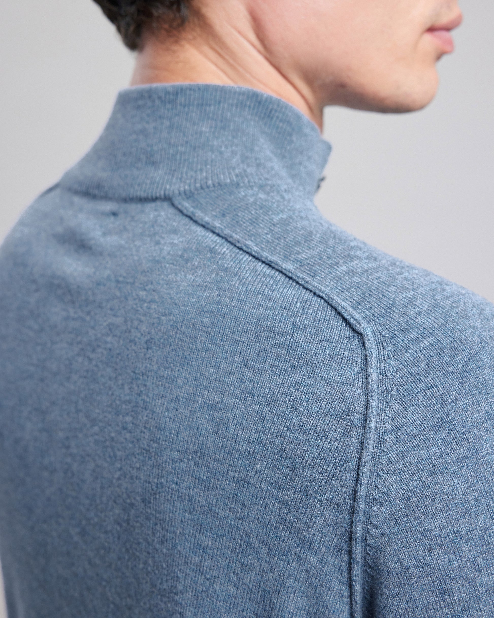 Pull col montant Homme en laine & cachemire Bleu Denim