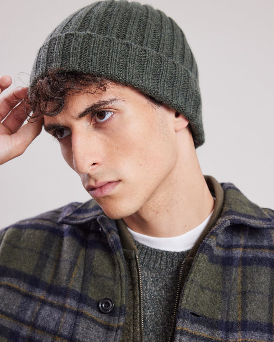 Men's Forest Green wool & cashmere Beanie - Image principale