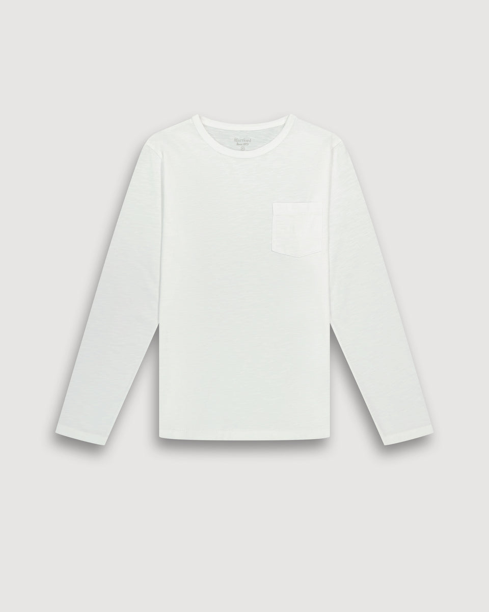 Pocket Boy's White slub jersey T-shirt - Image principale