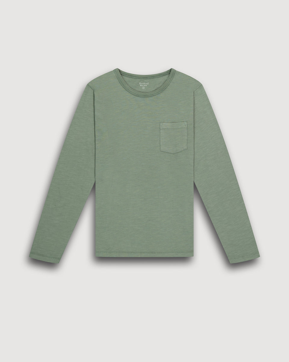 Tee shirt Garcon en coton slub Vert Militaire Pocket - Image principale