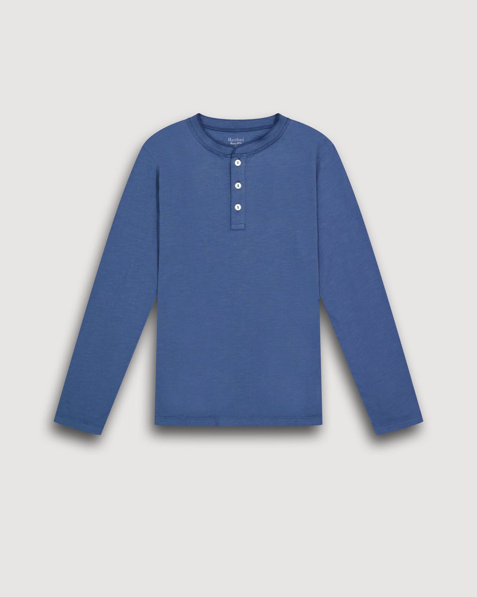 Henley Boy's Cobalt Blue slub jersey T-shirt - Image principale