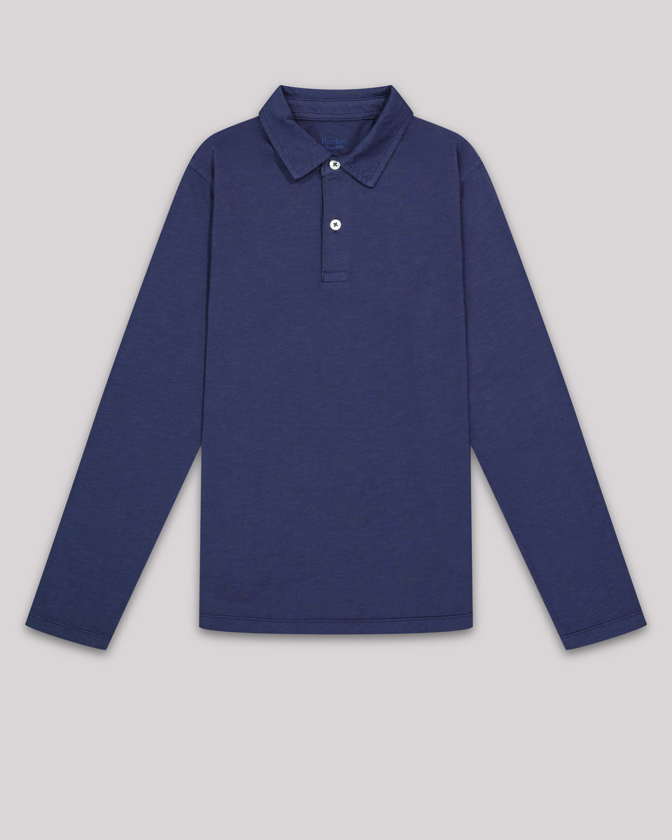 Boy's Navy Blue slub jersey Polo - Image principale