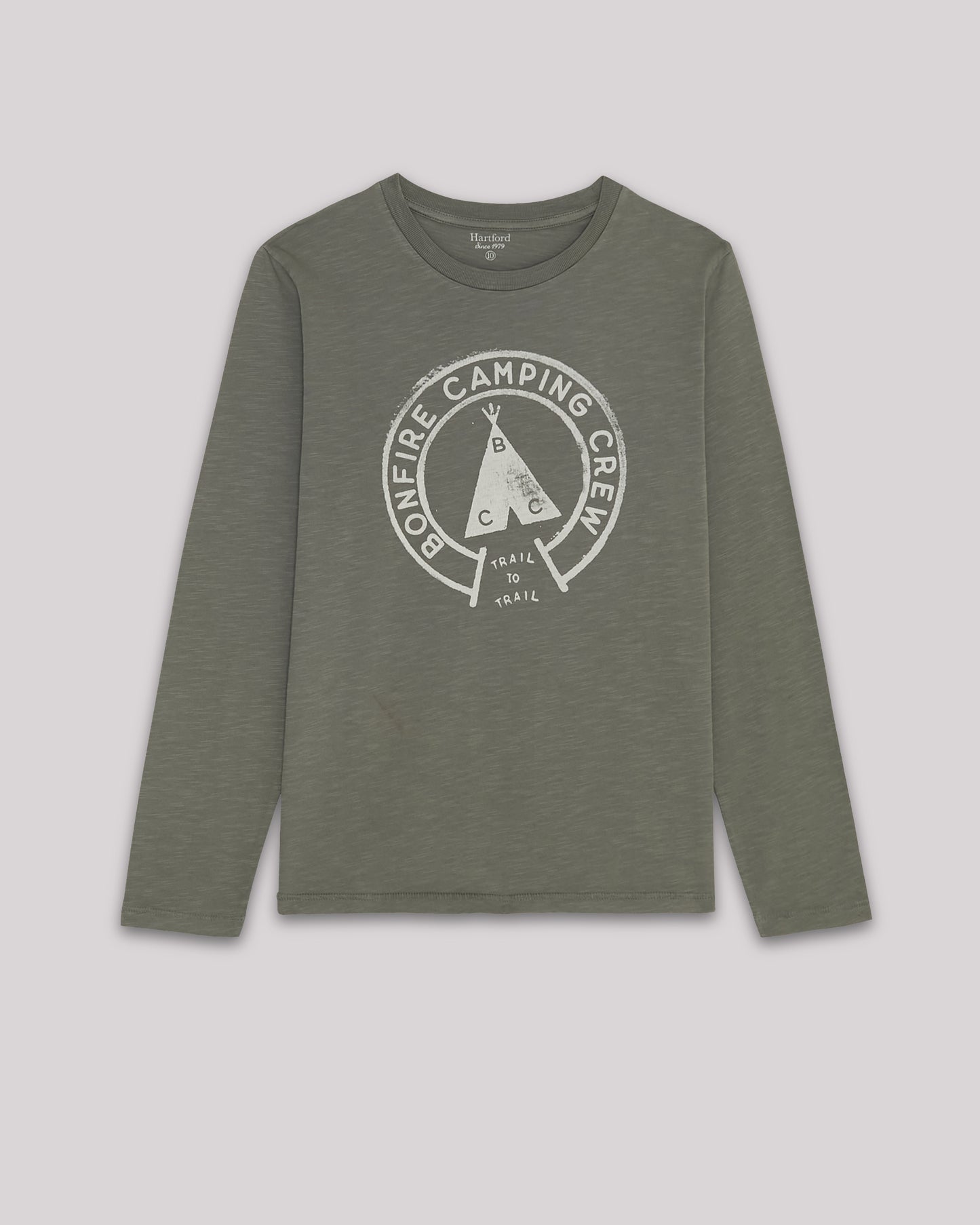 Tee shirt Garcon en coton slub imprimé "Bonfire" Vert Militaire