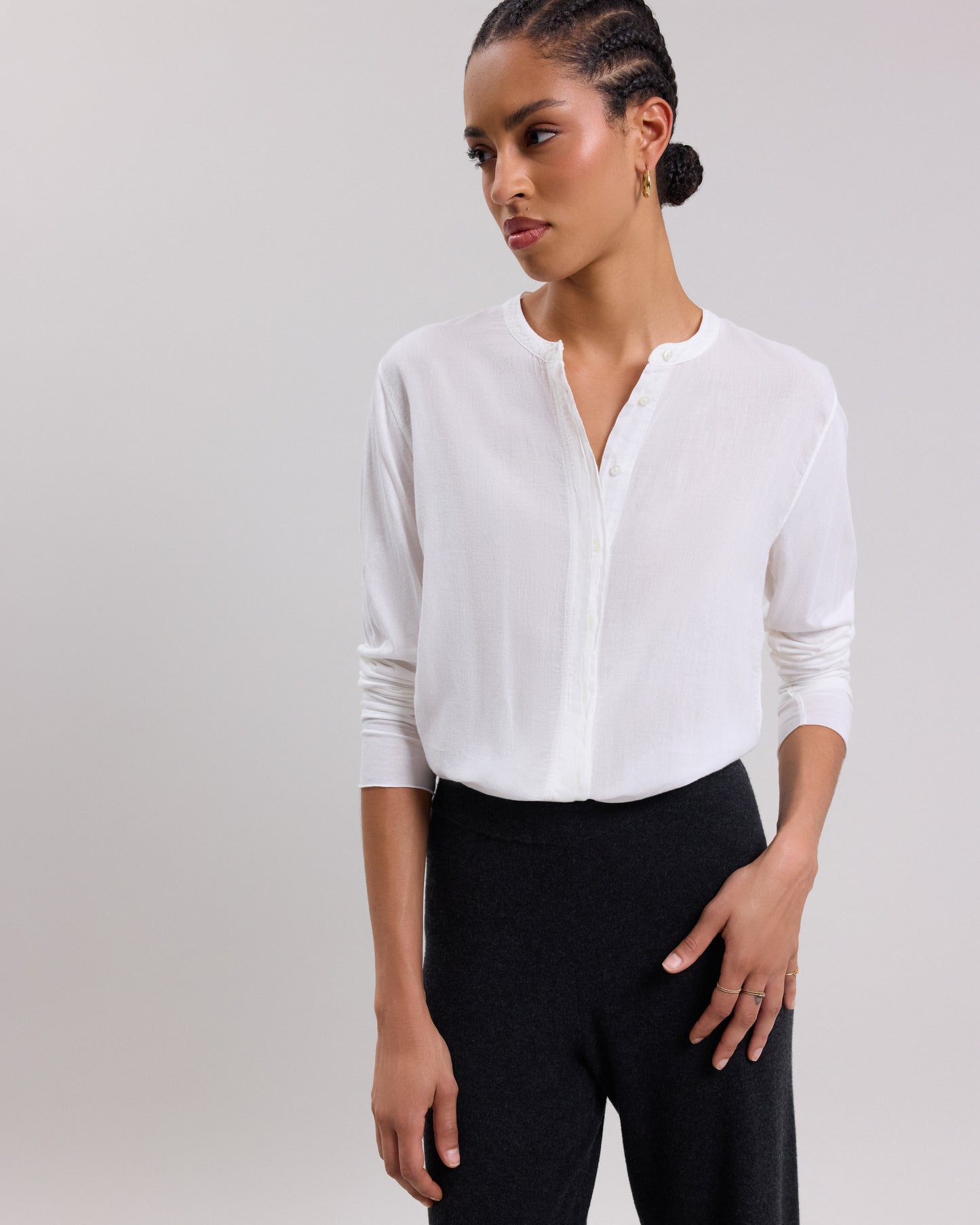 Chemise Femme en coton bi-matière Ecru Talva BCTC501-02