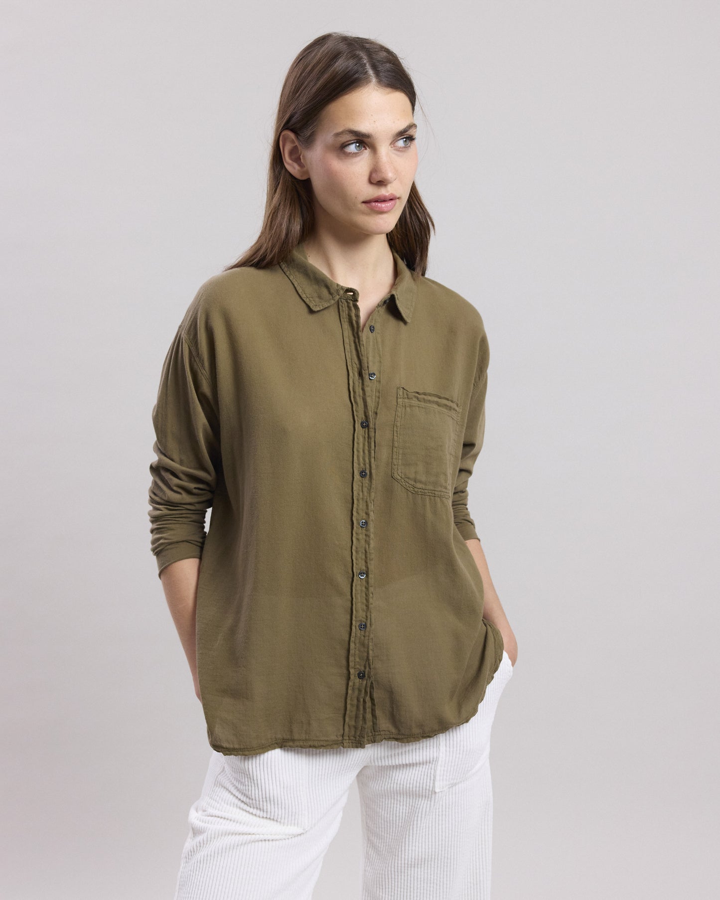 Tallez Women's Olive Green double fabric cotton Shirt