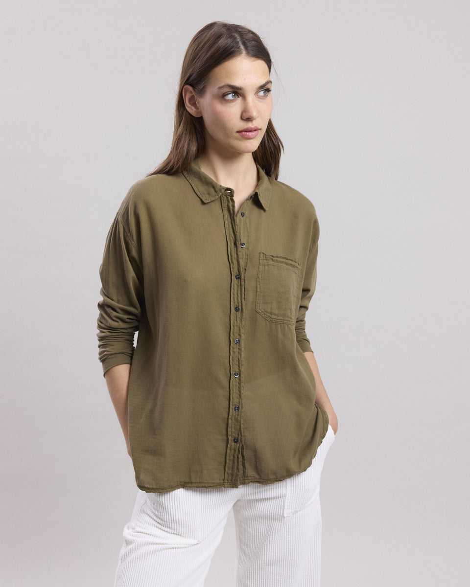 Tallez Women's Olive Green double fabric cotton Shirt - Image principale