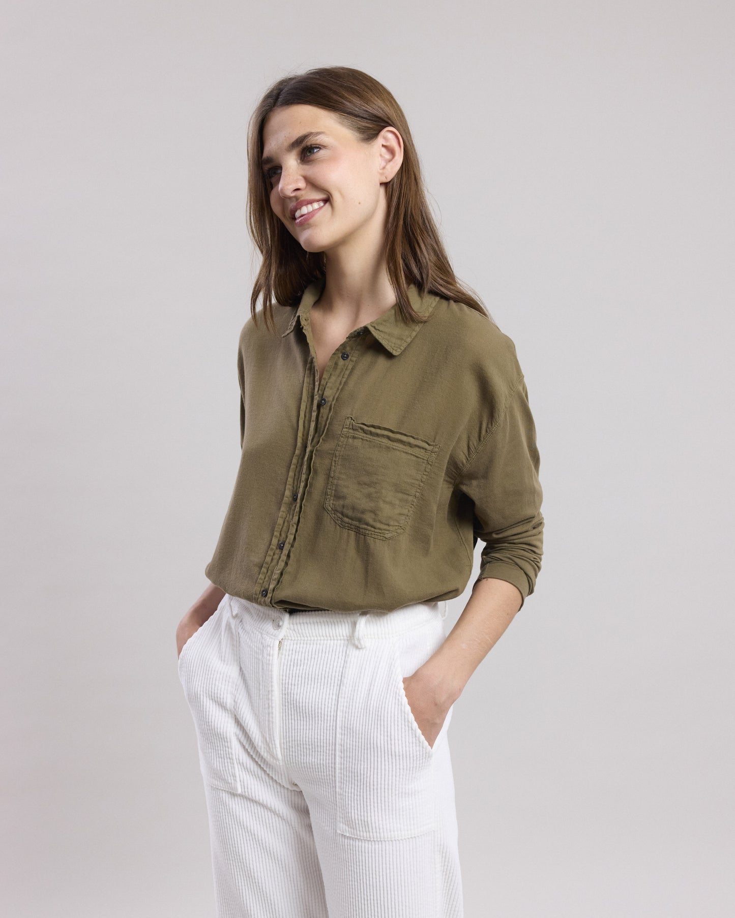 Tallez Women's Olive Green double fabric cotton Shirt