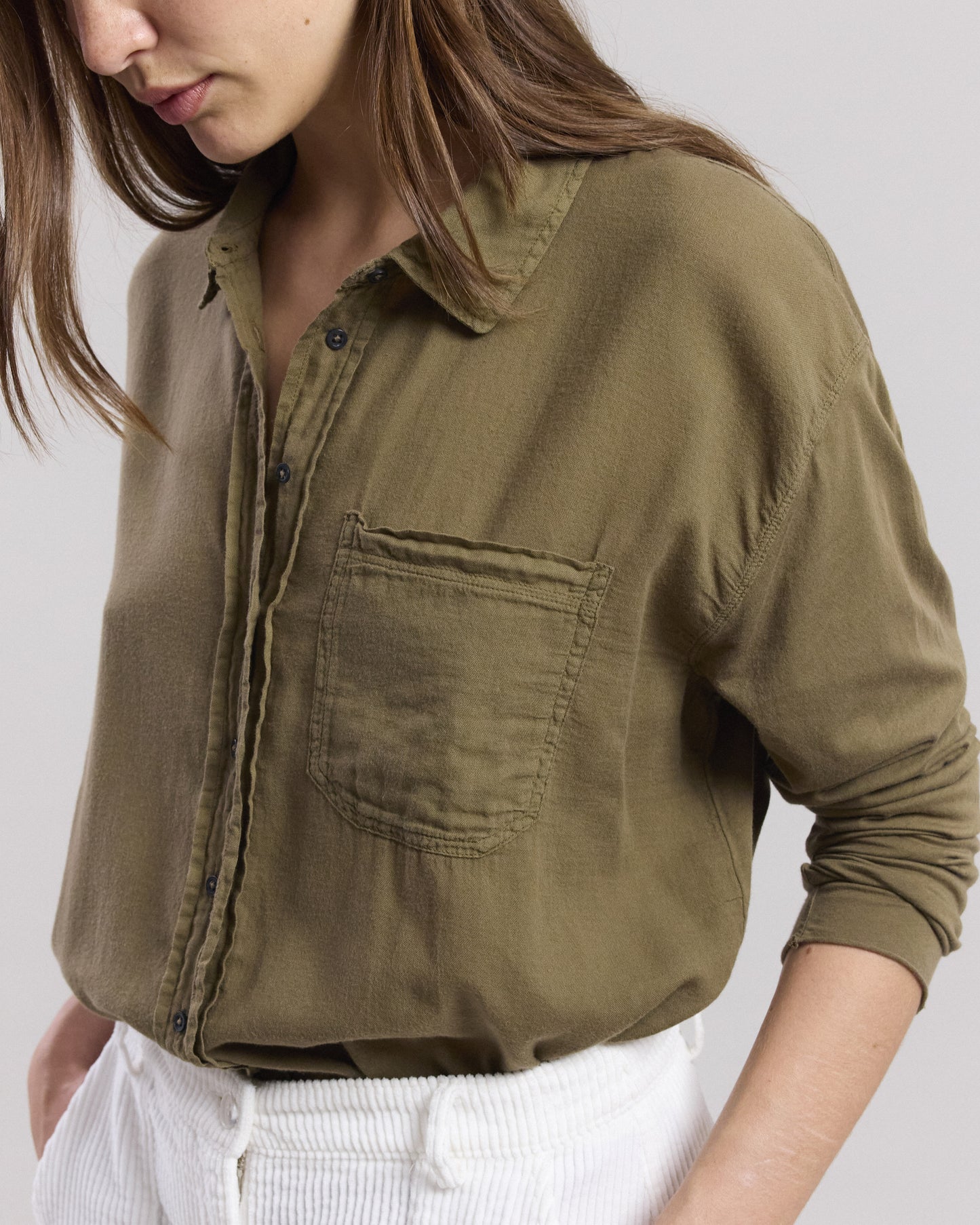 Chemise Femme en coton bi-matière Vert Olive Tallez