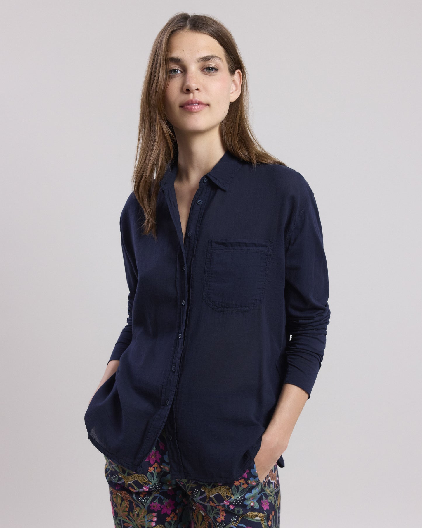 Chemise Femme en coton bi-matière Bleu Nuit Tallez