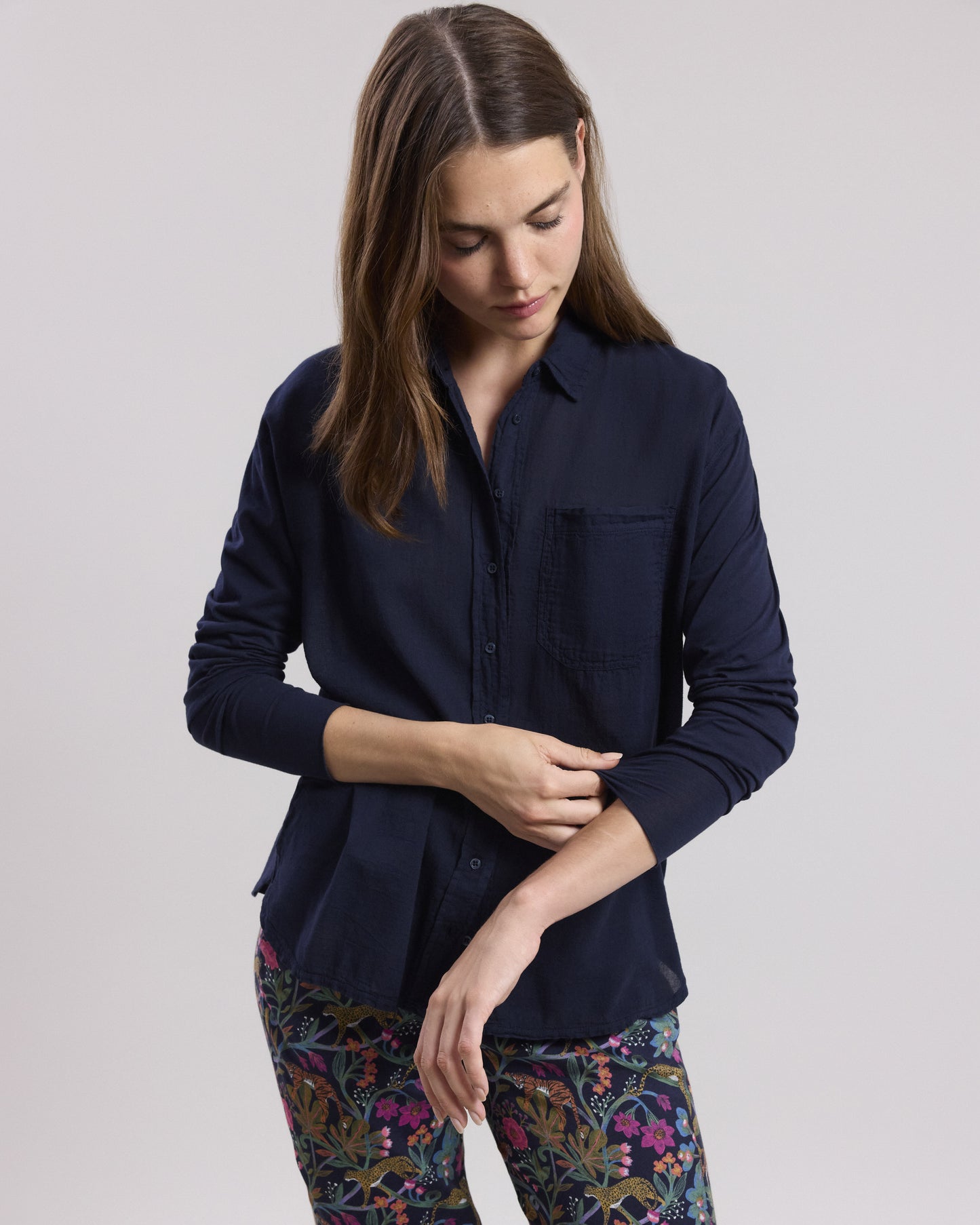 Chemise Femme en coton bi-matière Bleu Nuit Tallez