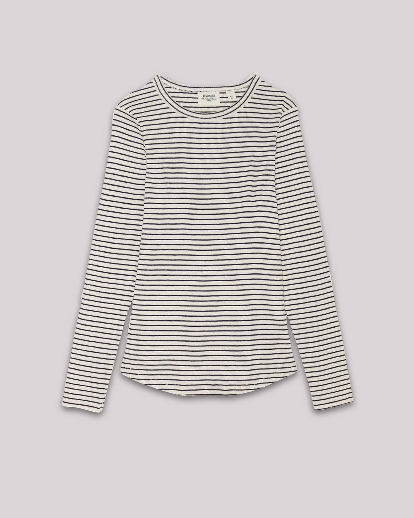 Talaro Girl's Off-White & Navy striped ribbed cotton T-shirt