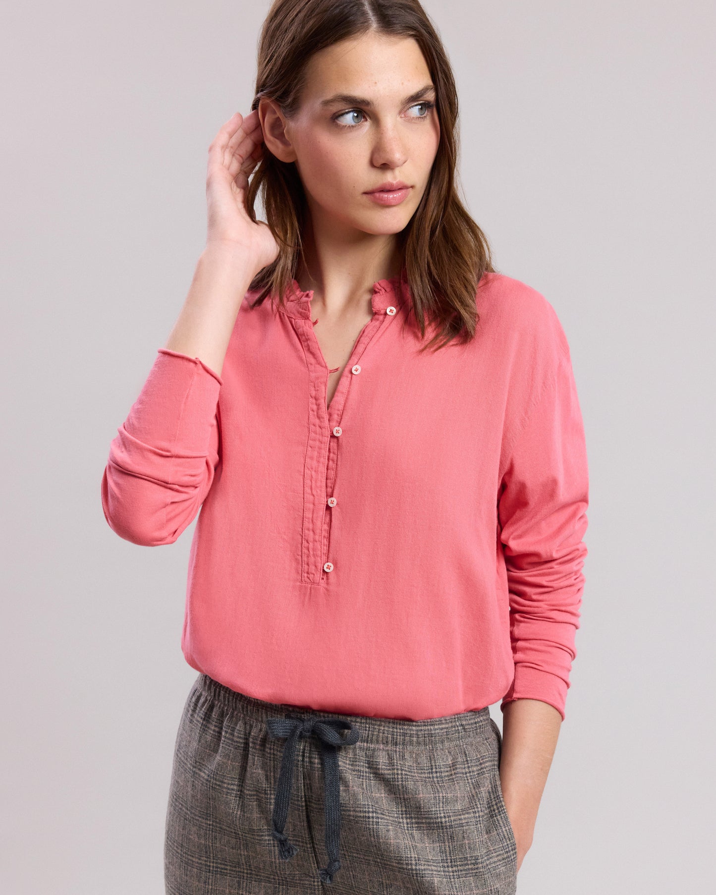 Tee shirt Femme en coton bi-matière Rose Tuptin