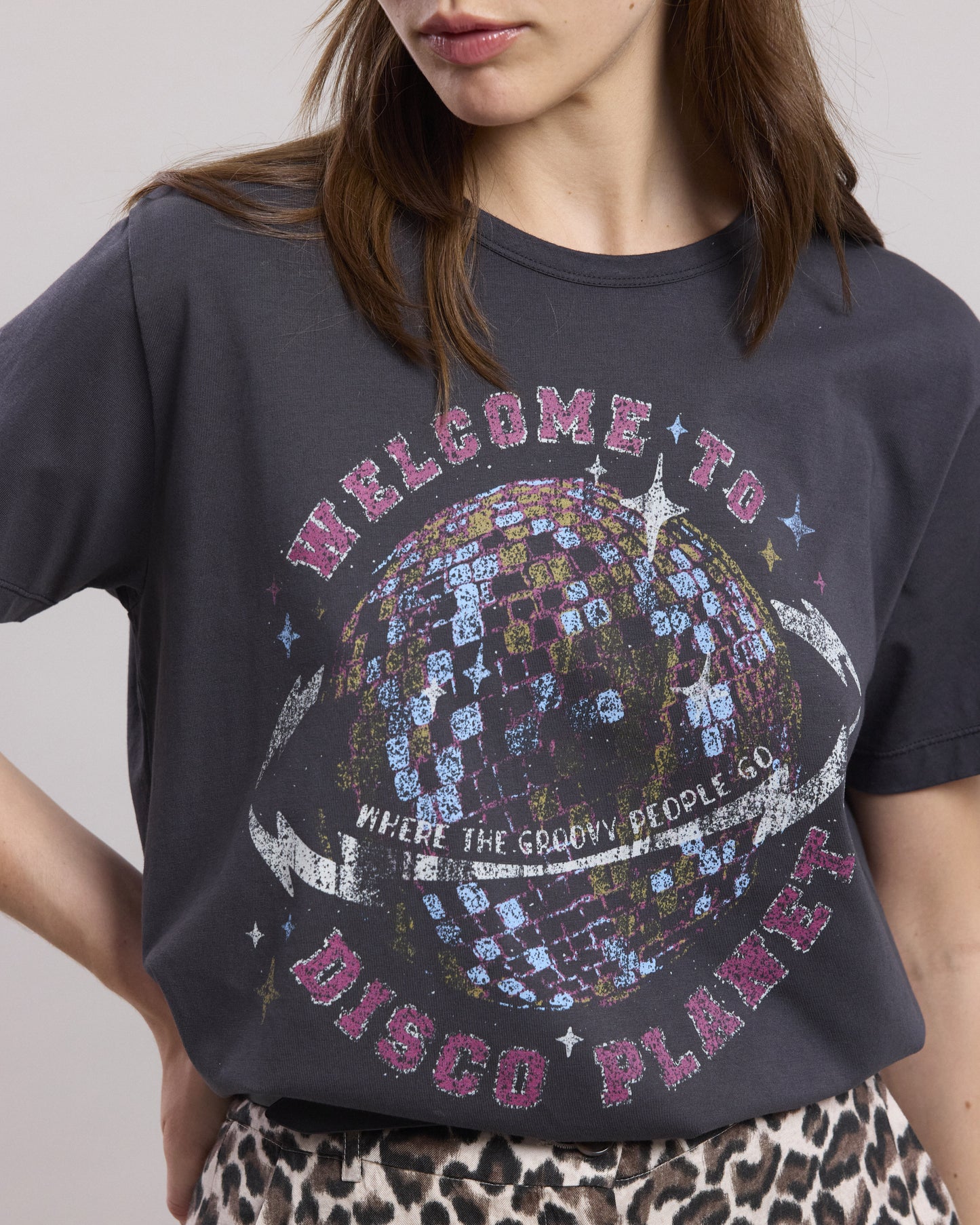 Tee shirt Femme en coton imprimé "Disco" Carbone Tedisco