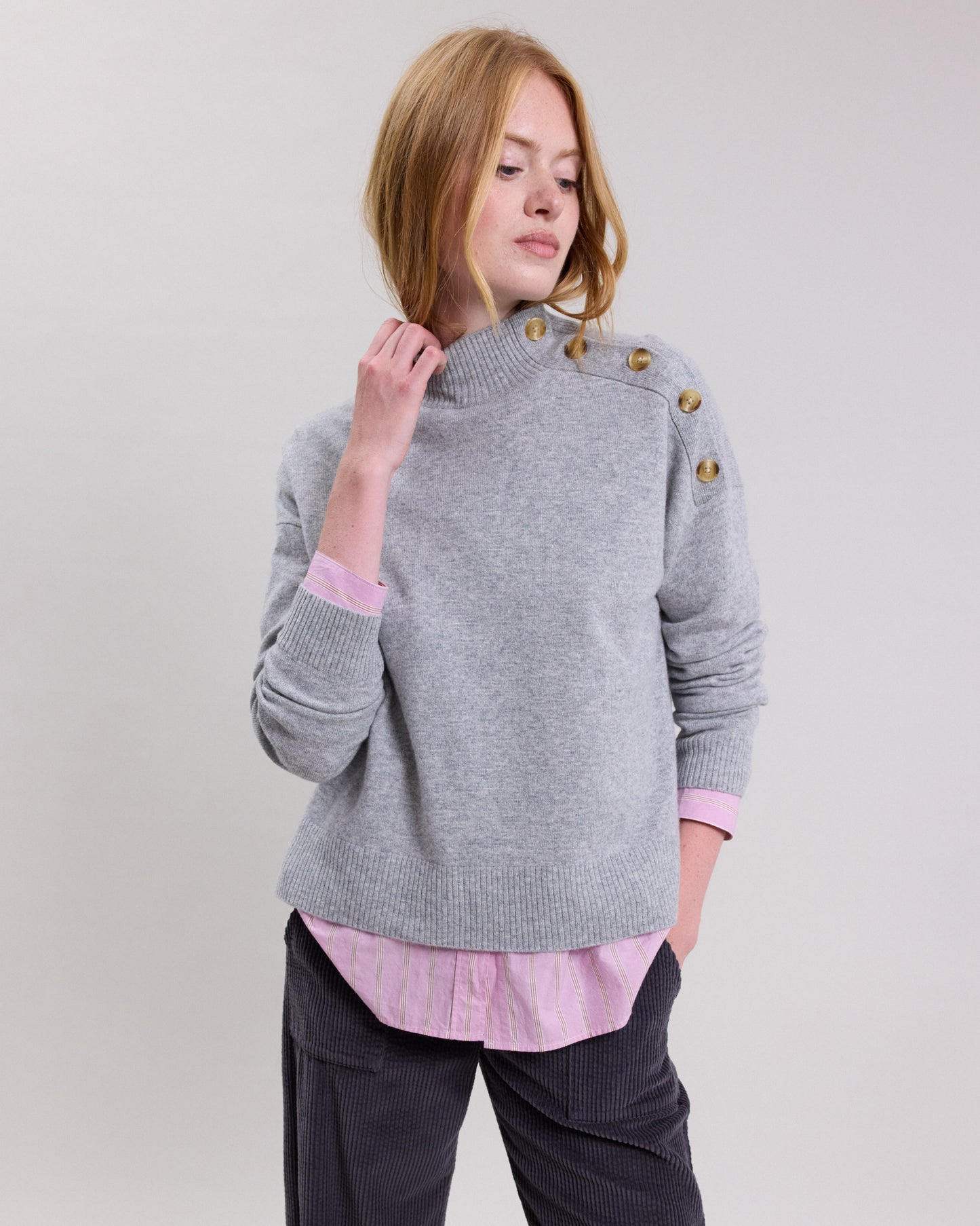 Pull Femme en laine mérinos & cachemire Gris Chiné Myxini