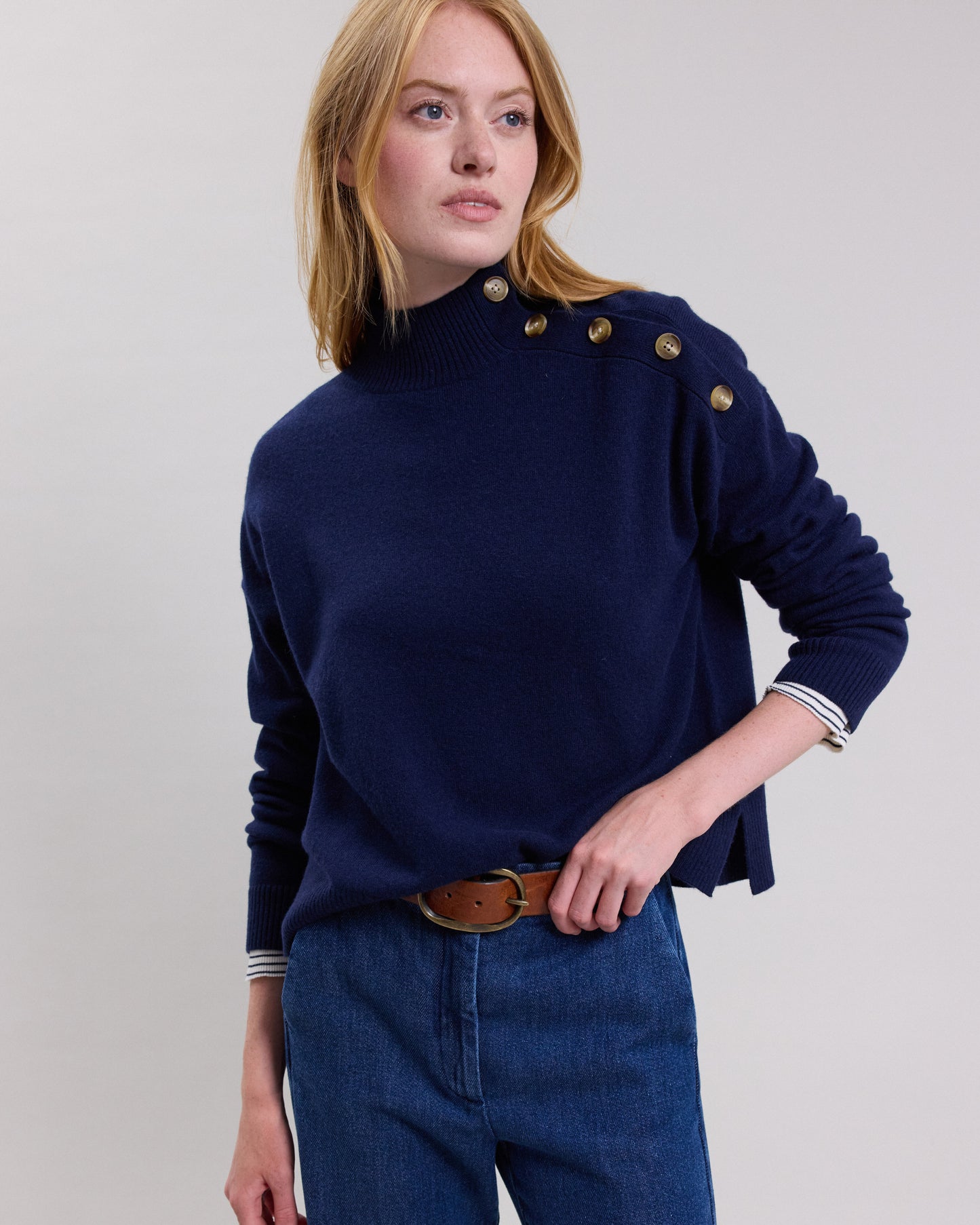 Pull Femme en laine mérinos & cachemire Bleu Marine Myxini BCUB524-07