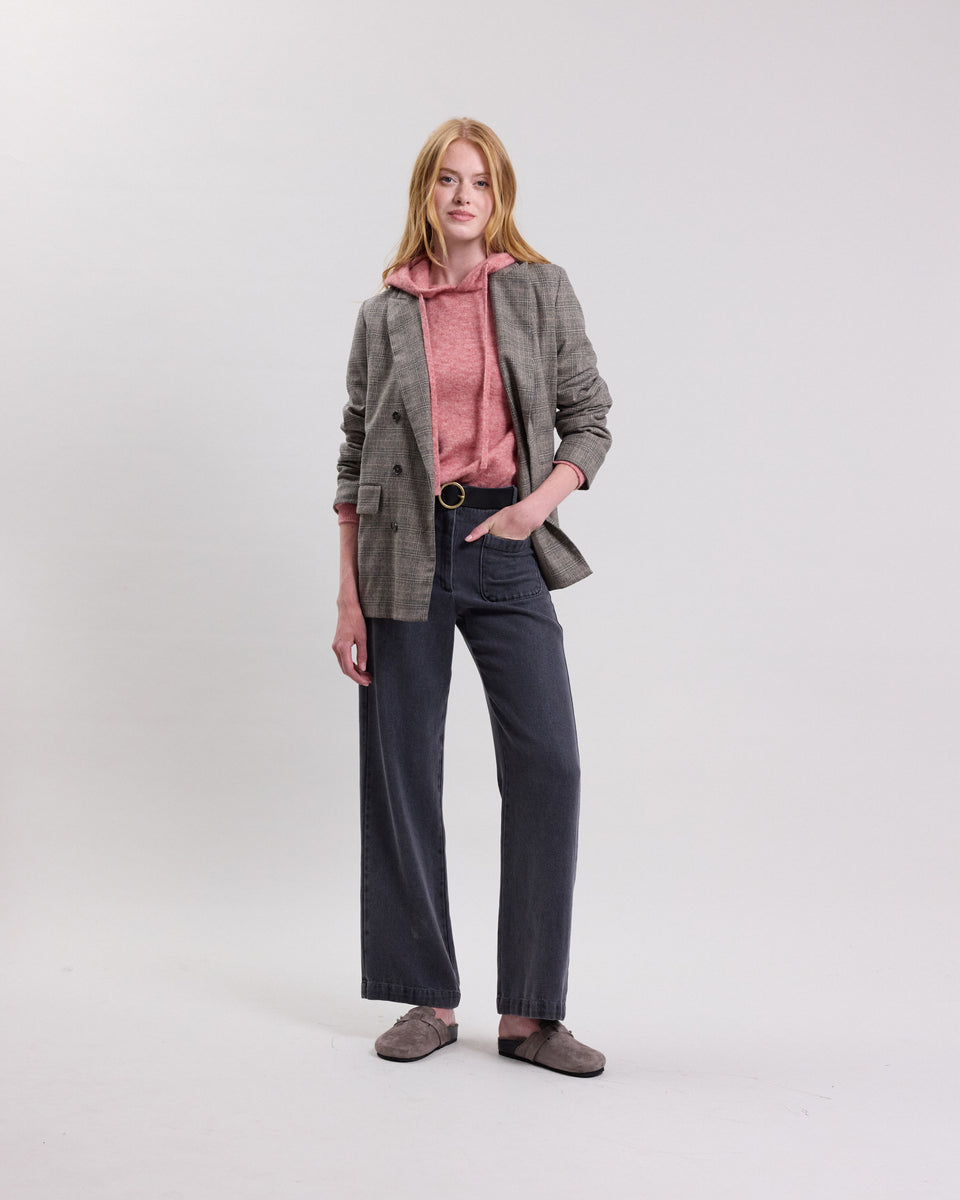 Veste Femme en laine vierge mélangée imprimé à carreaux Beige & Gris Velize - Image alternative