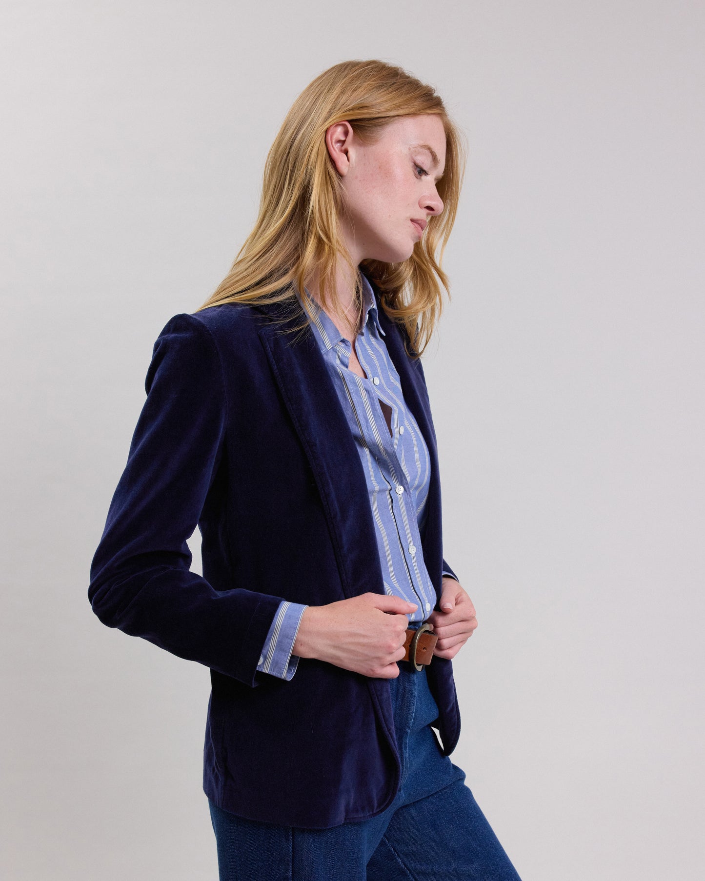 Veste Femme en velours lisse Bleu Marine Virna BCVE602-33