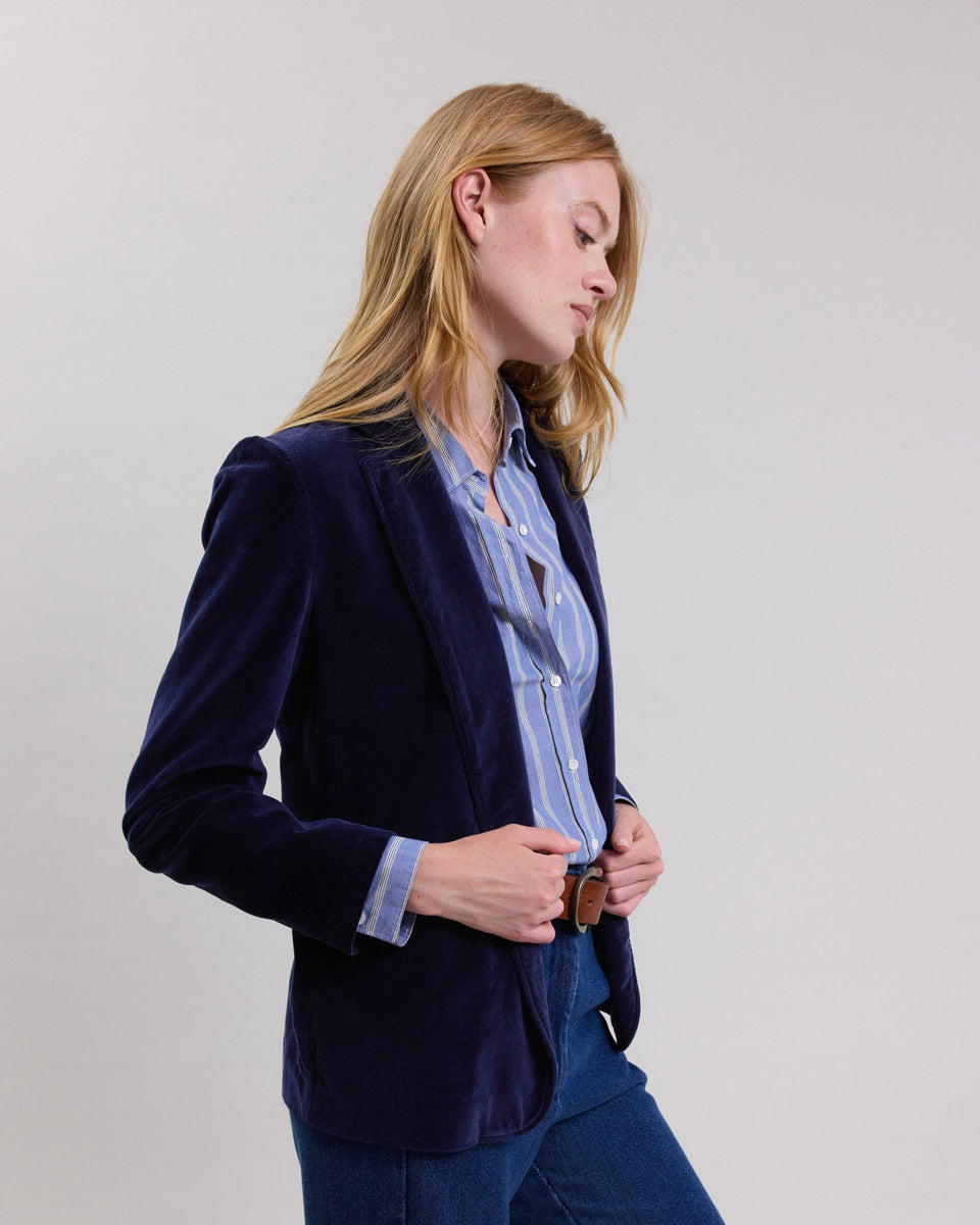 Veste Femme en velours lisse Bleu Marine Virna - Image principale