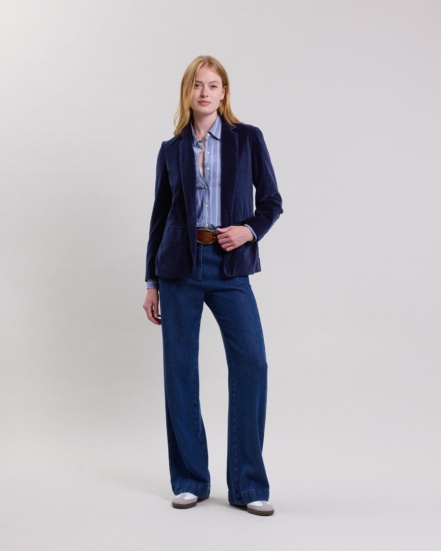 Veste Femme en velours lisse Bleu Marine Virna