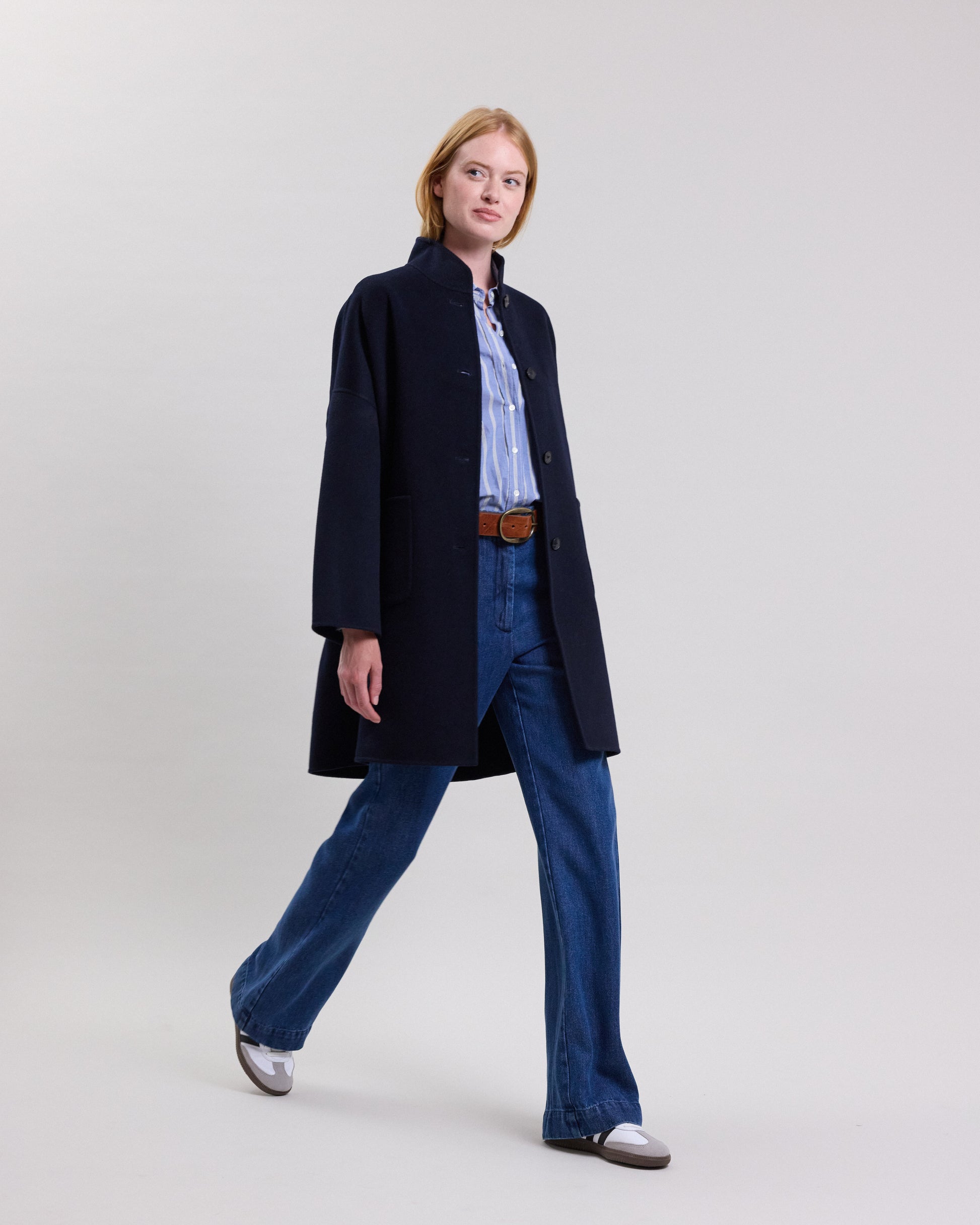 Manteau Femme en laine double flace Bleu Marine Vadim BCVH552-05