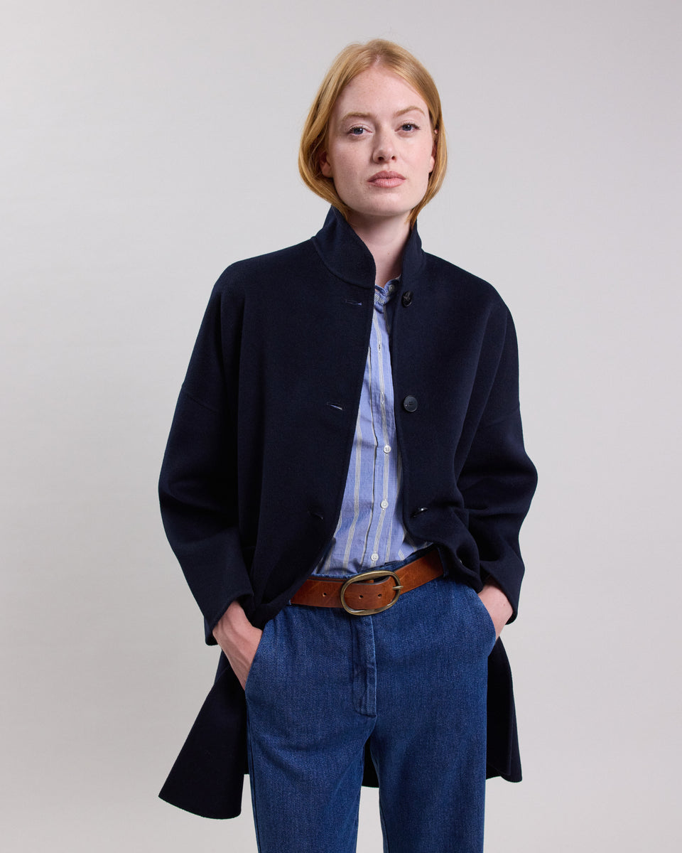 Manteau Femme en laine double face Bleu Marine Vadim - Image alternative