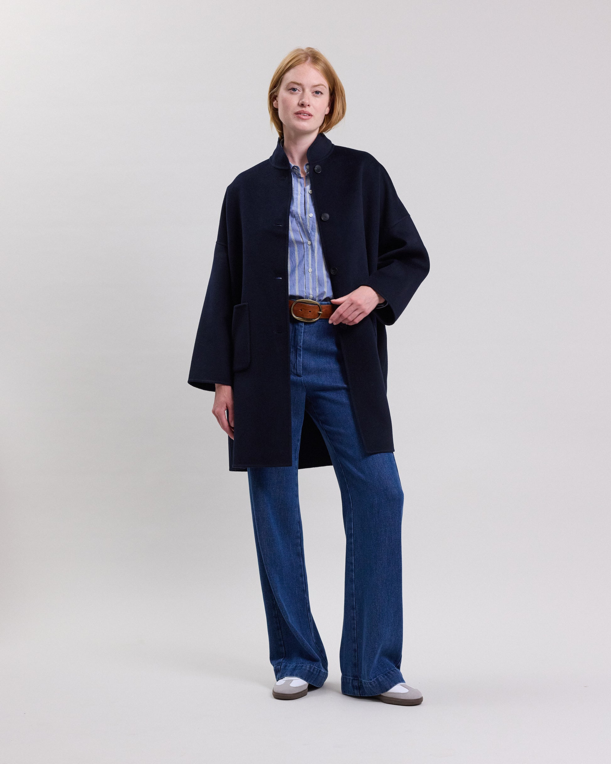 Manteau Femme en laine double flace Bleu Marine Vadim BCVH552-05