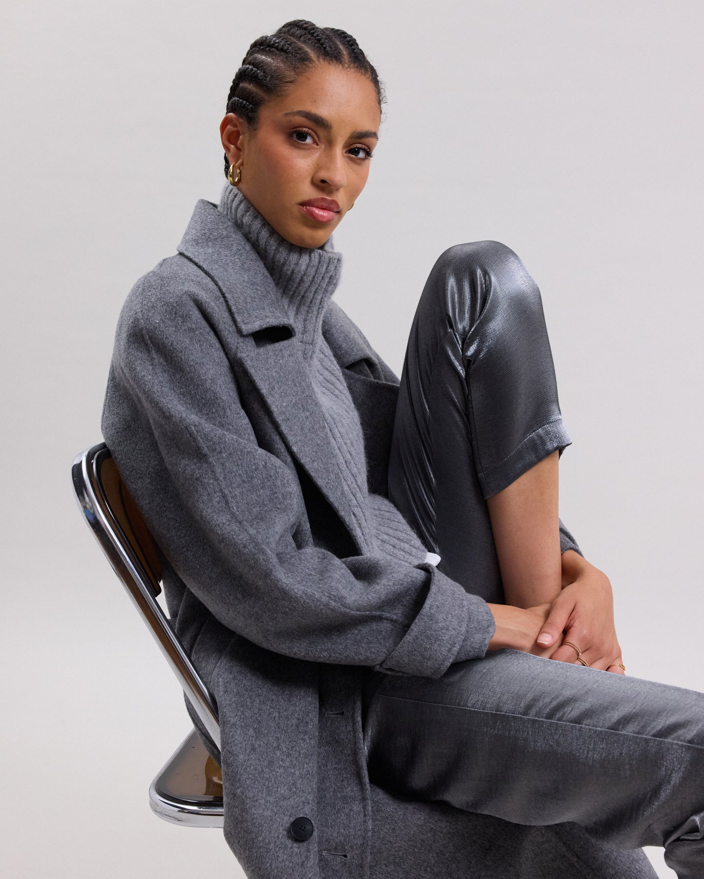 Trench Femme en laine double face Gris Valencia