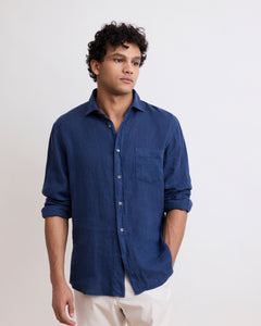 Chemise Homme en Lin Bleu Marine Paul