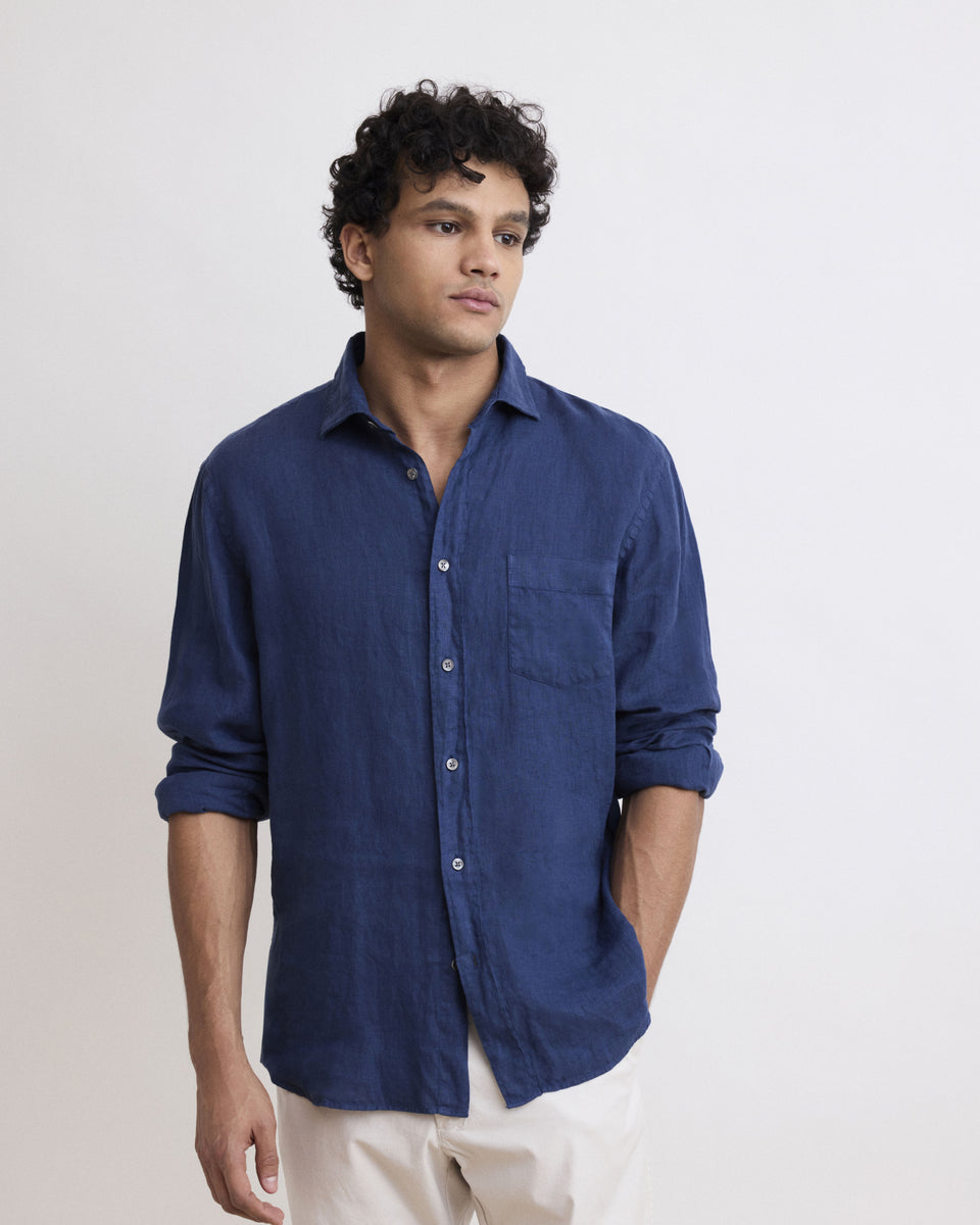 Paul Men's Navy Blue Linen Shirt - Image principale