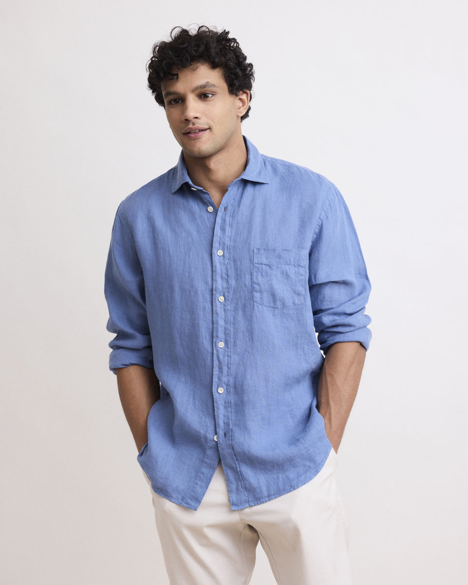 Paul Men's Denim Blue Linen Shirt - Image principale