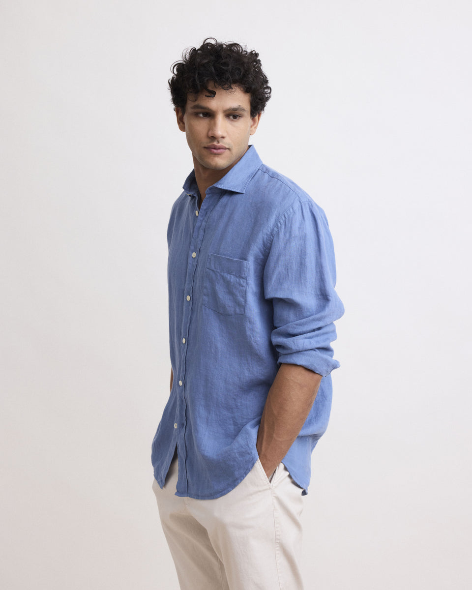 Paul Men's Denim Blue Linen Shirt Paul - Image alternative