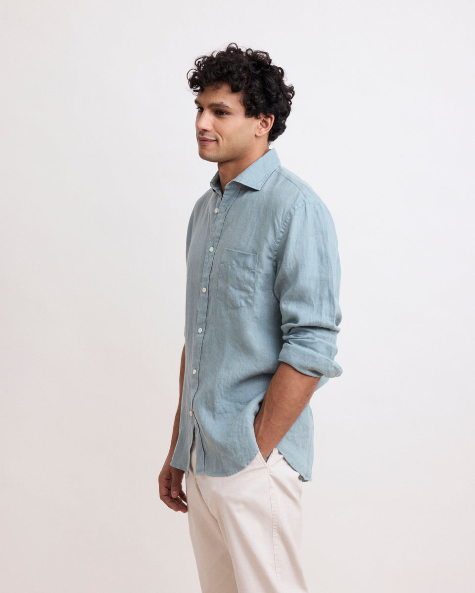 Paul Men's Celadon Green Linen Shirt - Image alternative