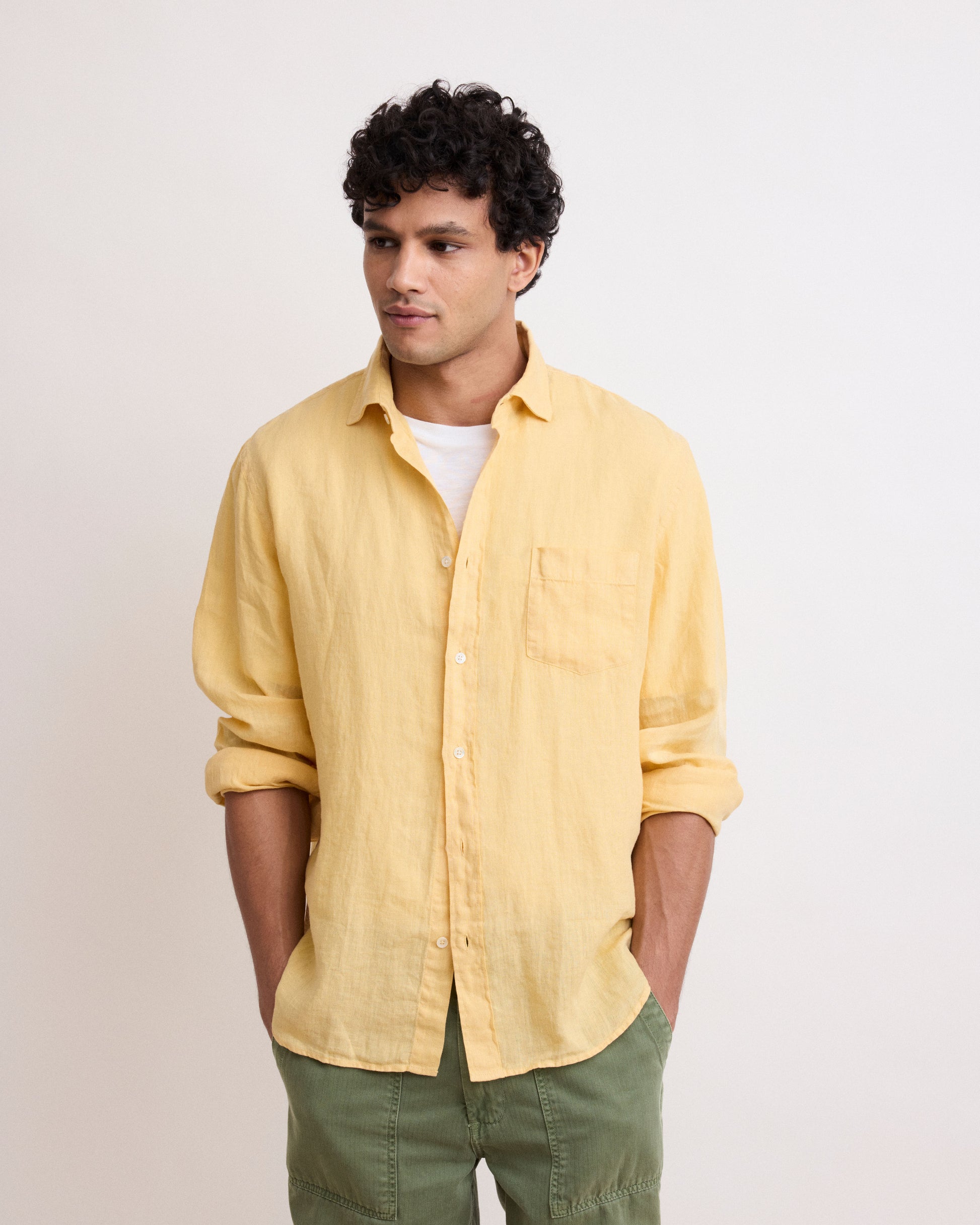 Chemise Homme en Lin Jaune Paul