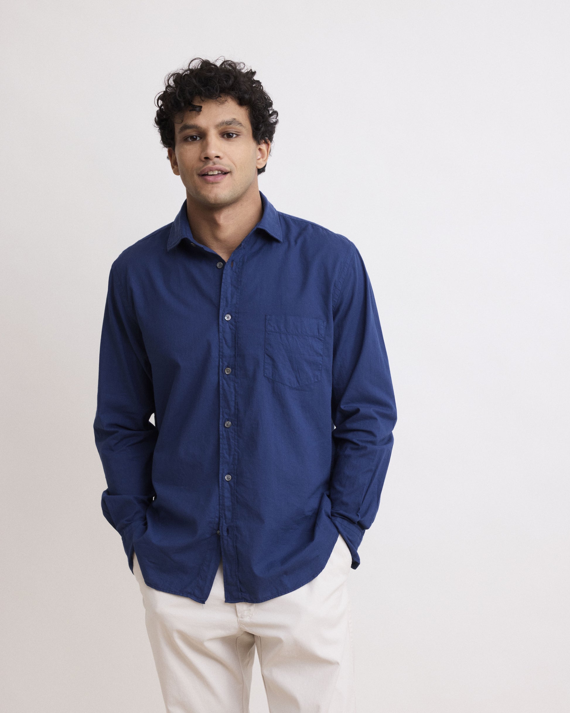 Chemise Homme en Voile De Coton Bleu Marine Paul