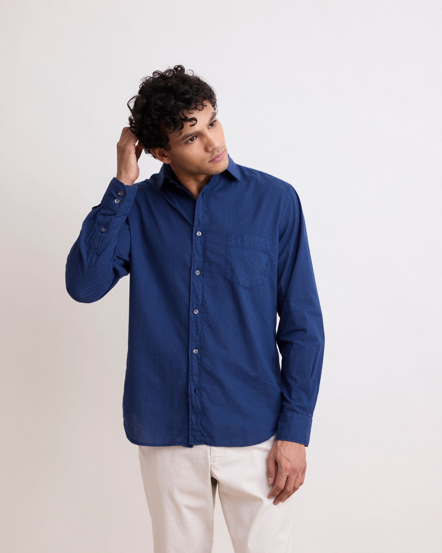 Chemise Homme en Voile De Coton Bleu Marine Paul