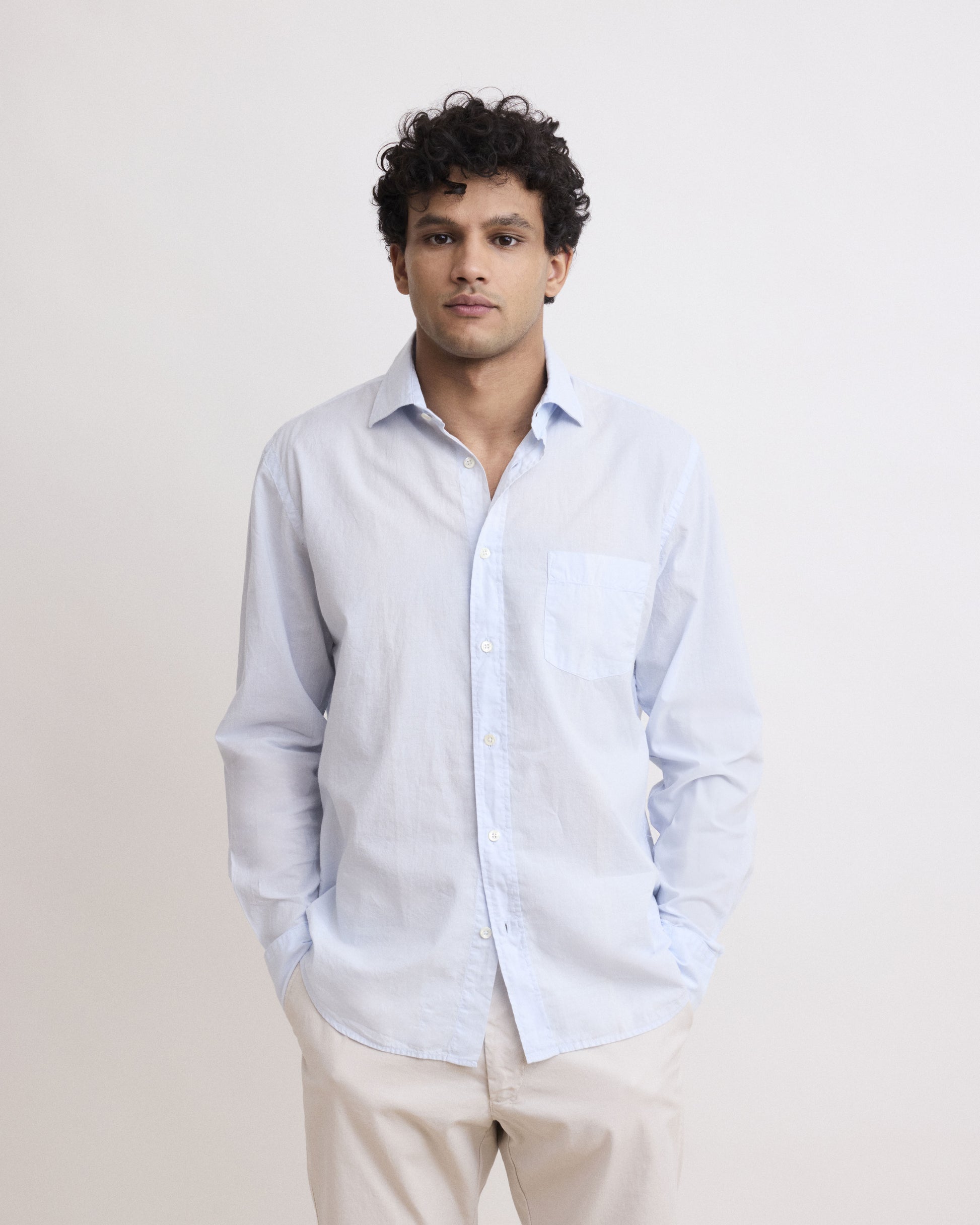 Chemise Homme en Voile De Coton Bleu Ciel Paul