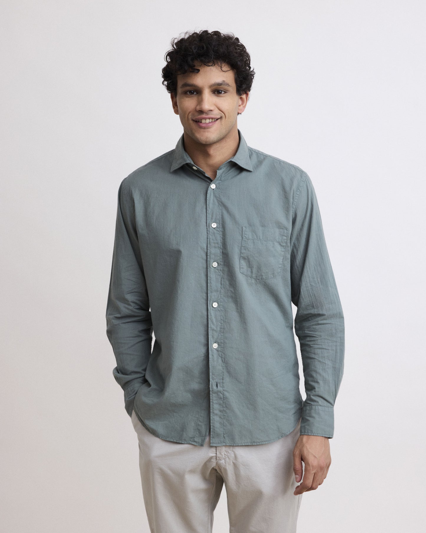 Chemise Homme en Voile De Coton Vert Militaire Paul