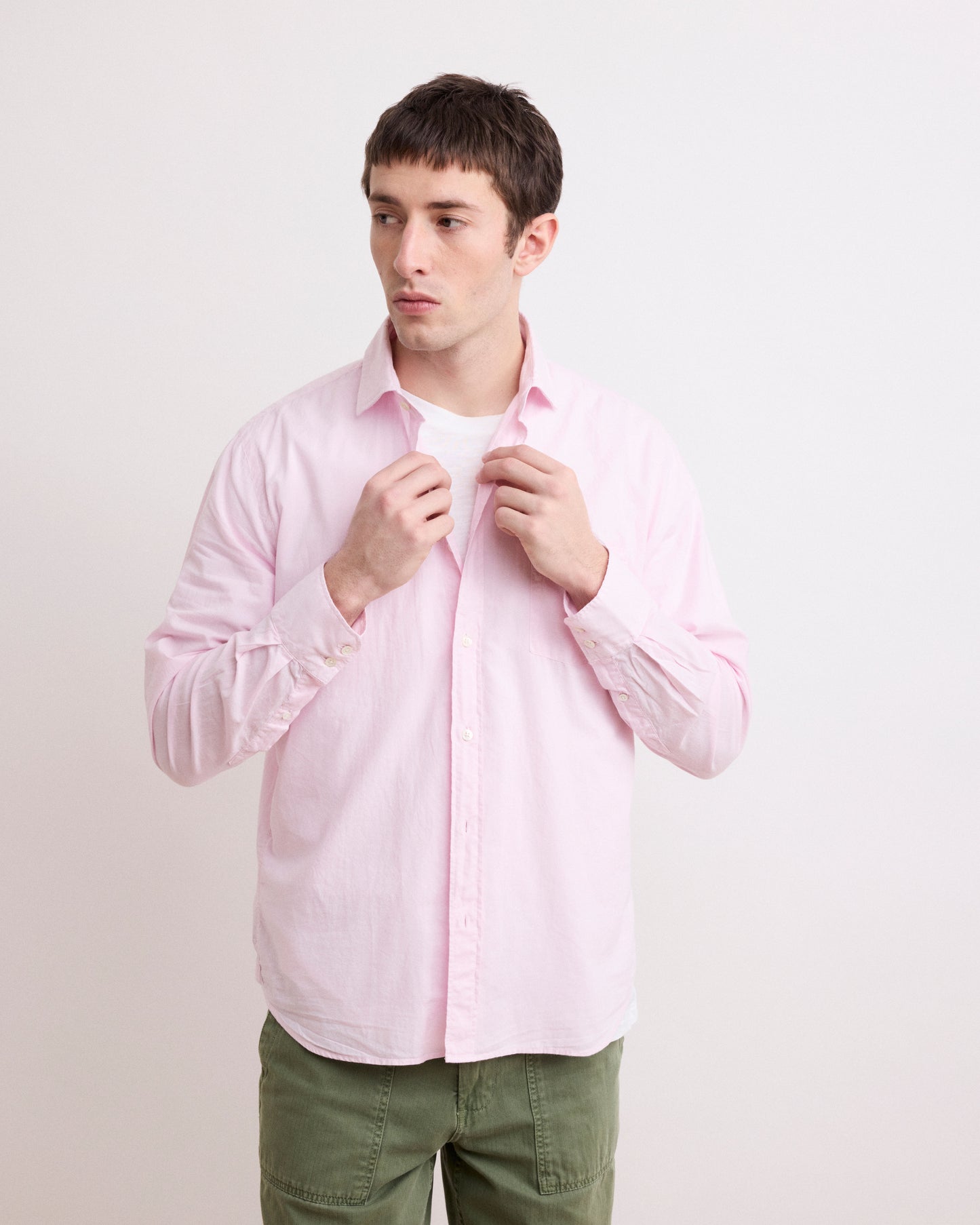 Chemise Homme en Voile De Coton Rose Pâle Paul