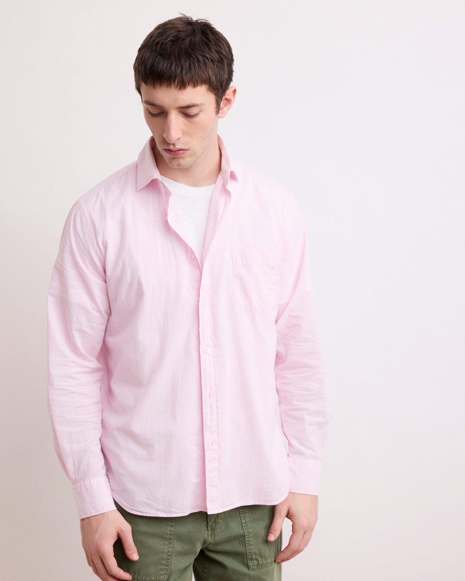 Chemise Homme en Voile De Coton Rose Pâle Paul