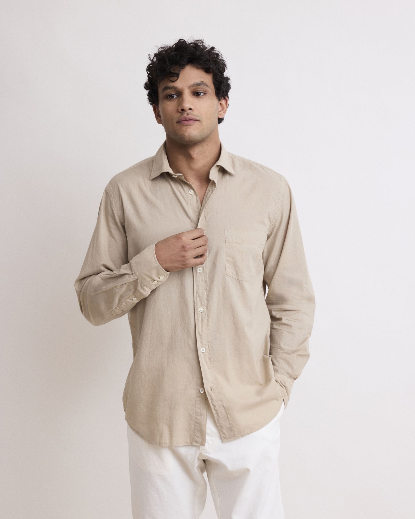 Chemise Homme en Voile De Coton Beige Paul