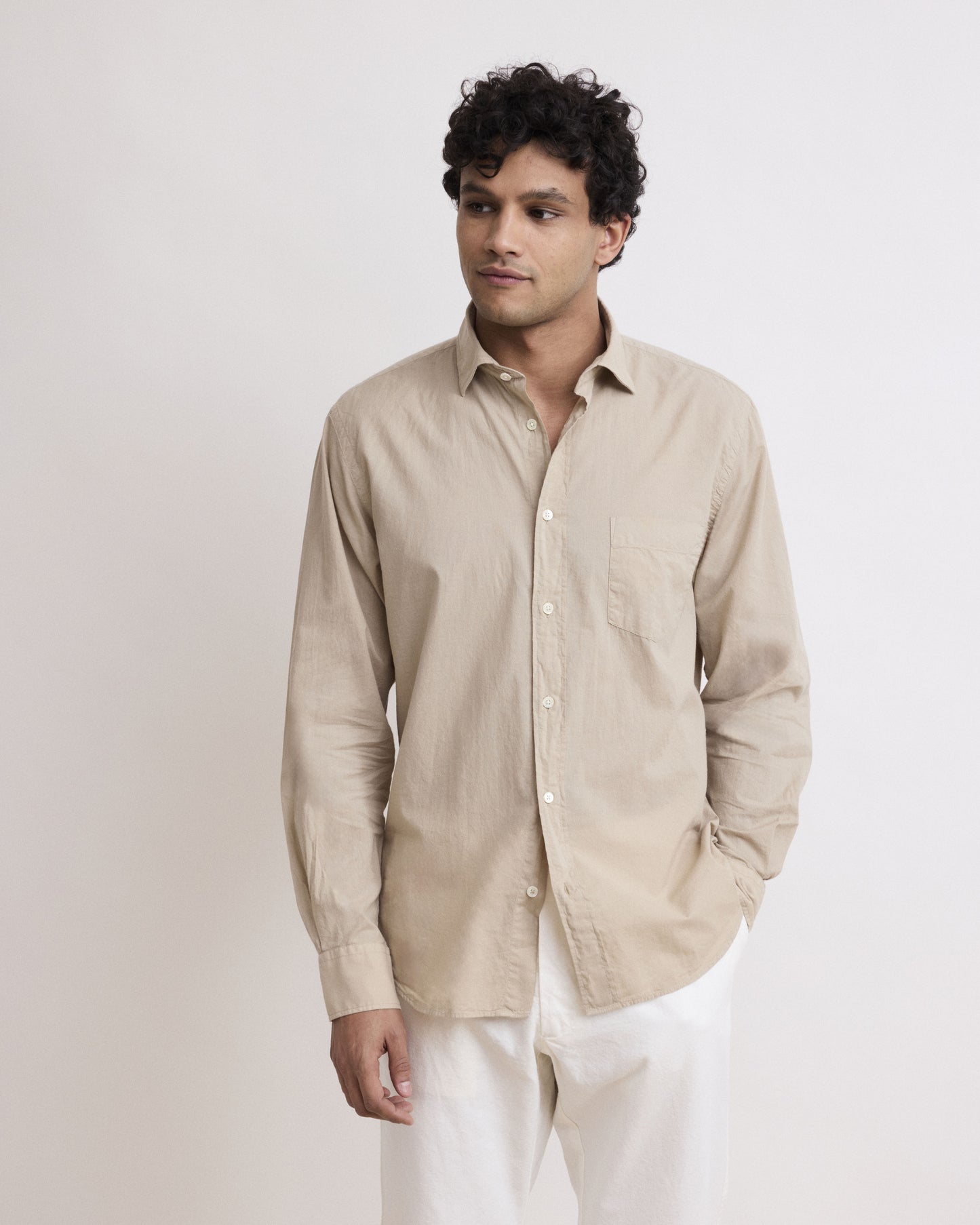 Chemise Homme en Voile De Coton Beige Paul