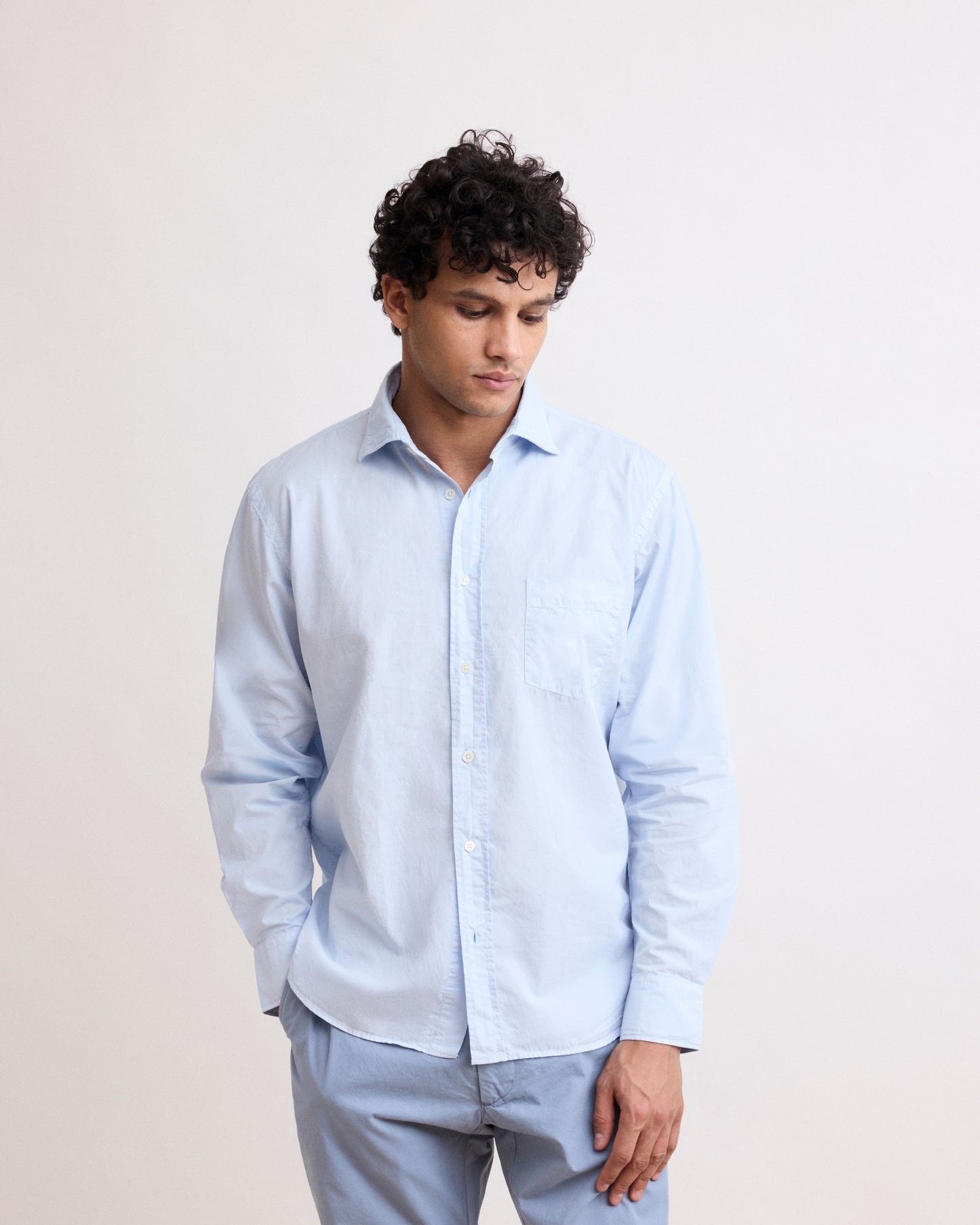 Chemise Homme en Gabardine de Coton Bleu Ciel Paul