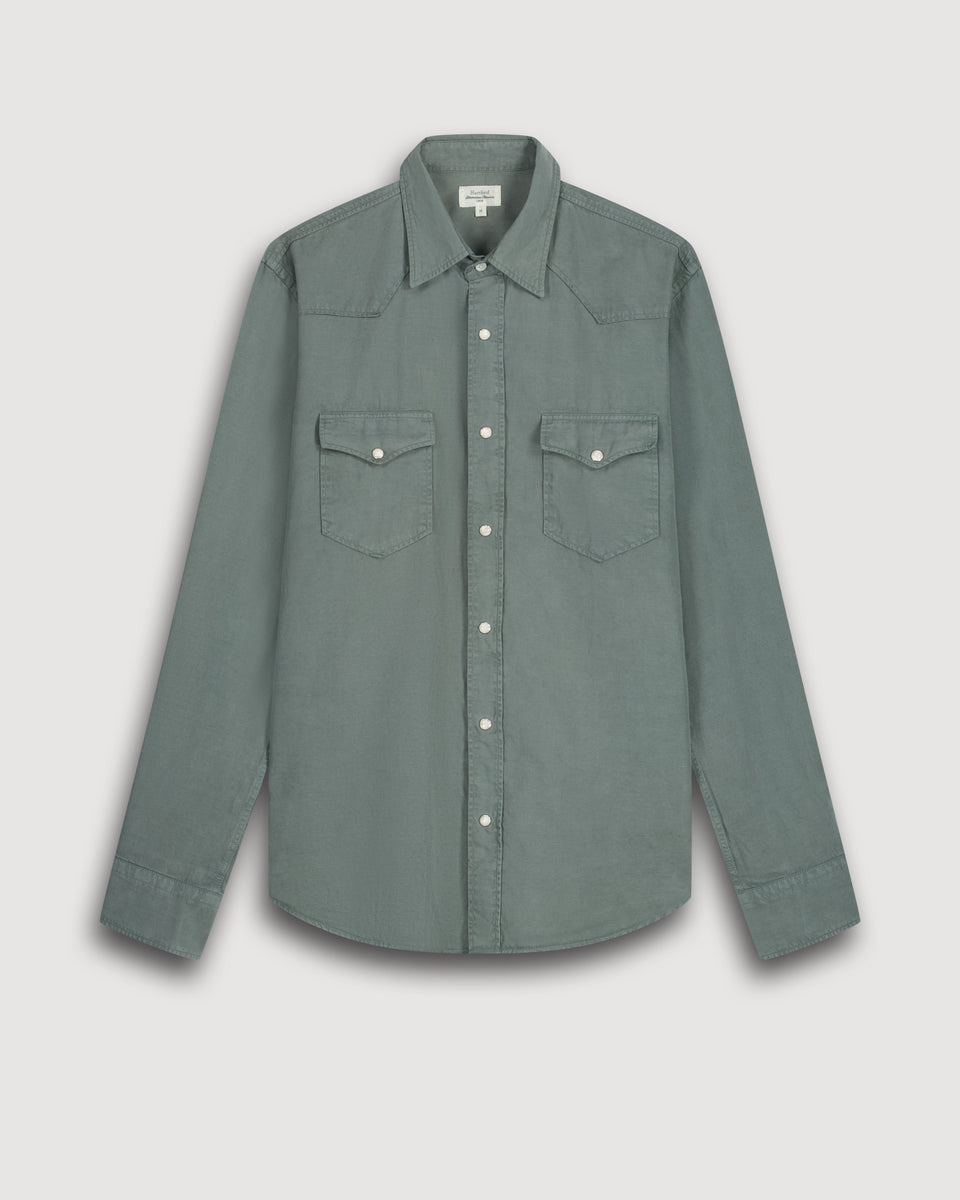 Camisa Phoenix Verde Militar de Tencel y Algodón para Hombre - Image 3