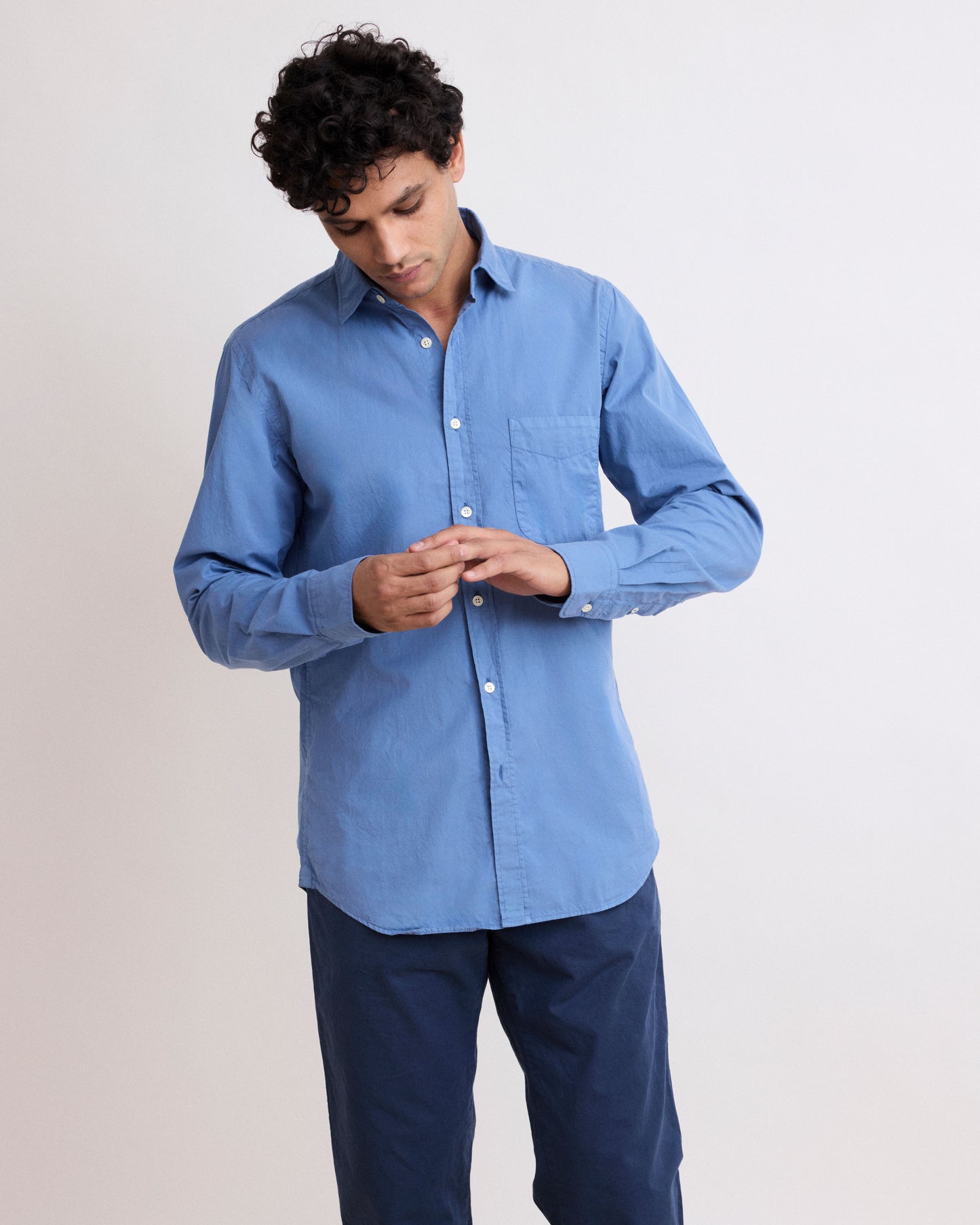 Chemise Homme en Gabardine de Coton Bleu Denim Storm