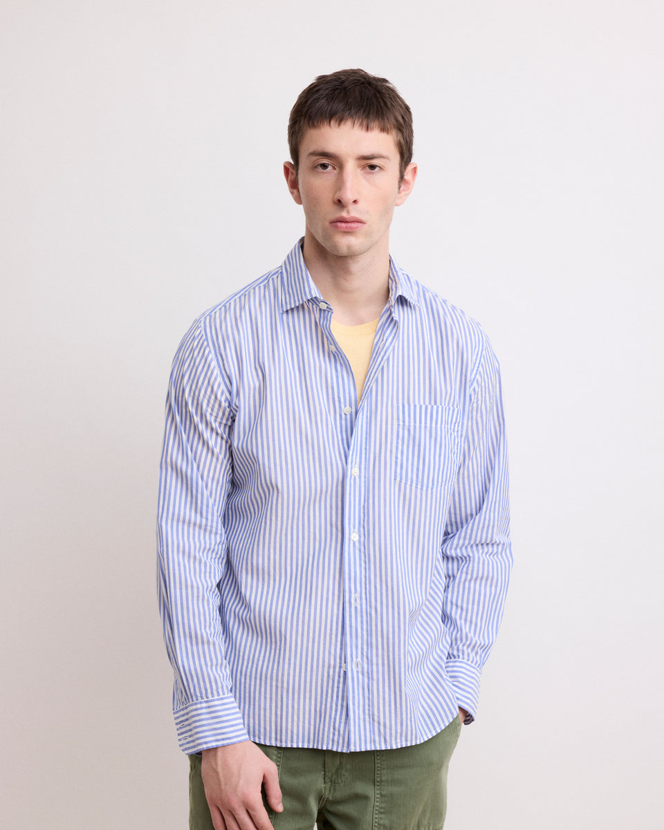 Paul Men's Blue & White Striped End-On-End Shirt - Image alternative