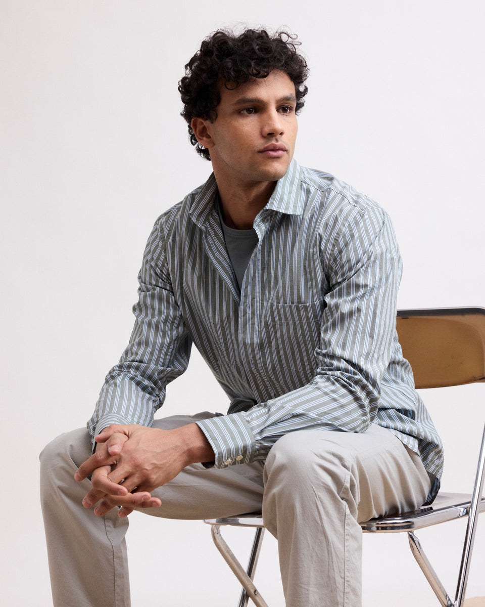 Paul Men's Green Striped Cotton Shirt - Image principale