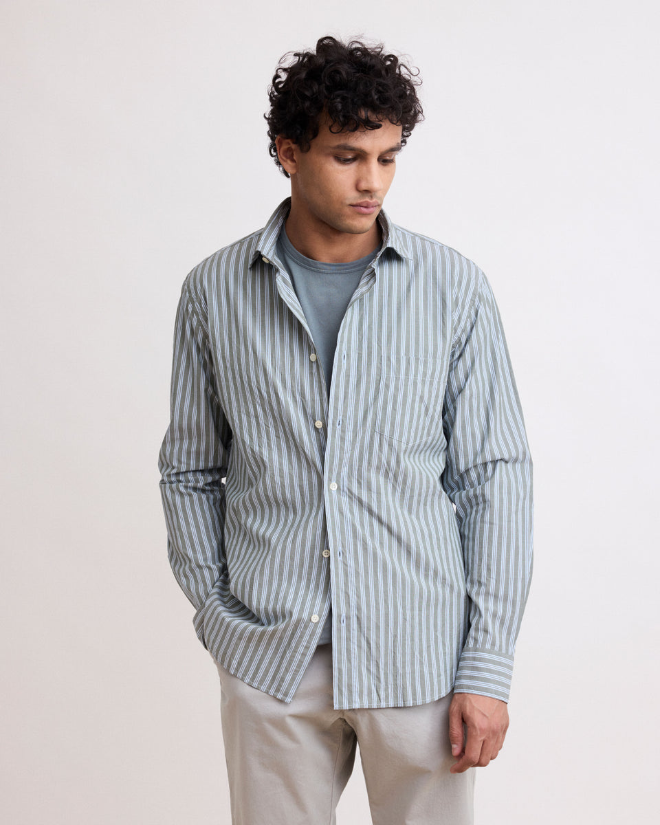 Paul Men's Green Striped Cotton Shirt - Image alternative