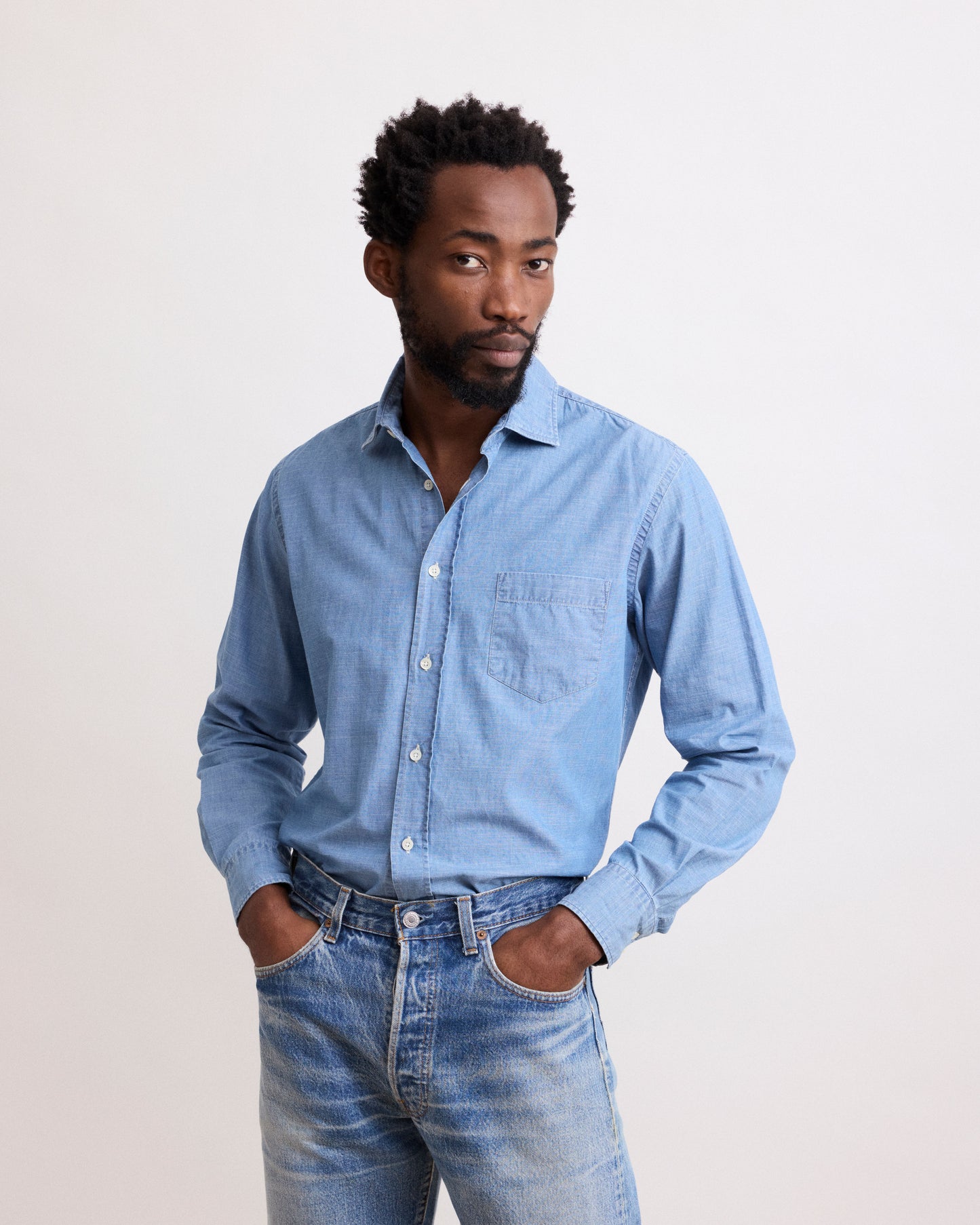 Chemise Homme en Chambray léger Bleu Indigo Paul