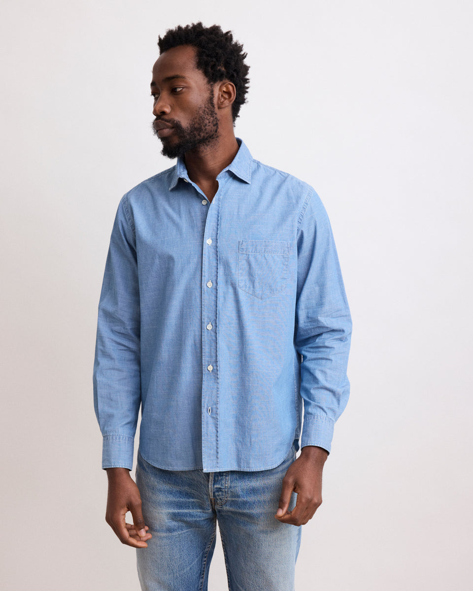 Paul Men's Indigo Blue Light Chambray Shirt - Image alternative